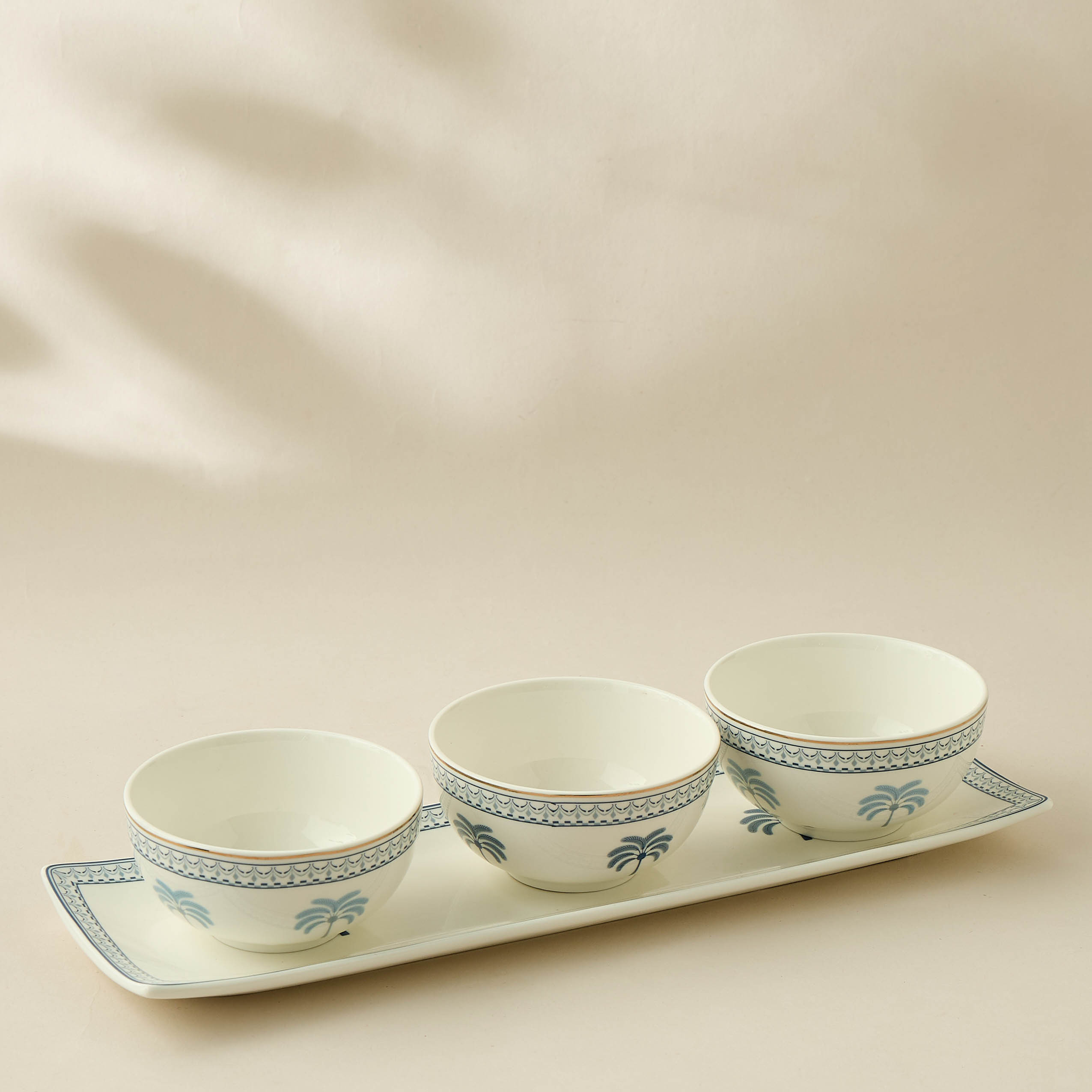 Palm Tree Print 3-Piece Bone China Serving Bowl Set with Tray-household-dining-serveware-servingtrays-image-1