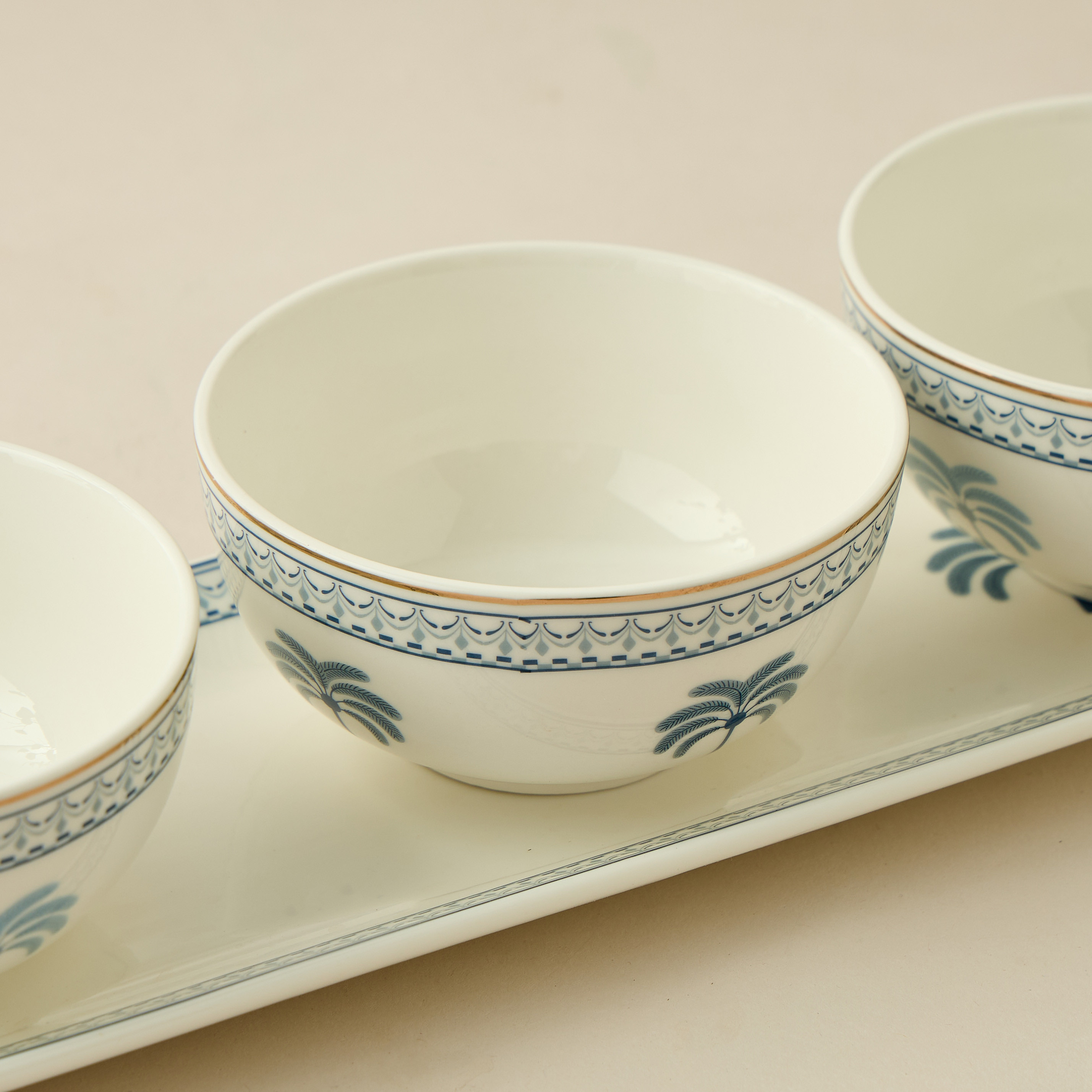 Palm Tree Print 3-Piece Bone China Serving Bowl Set with Tray-household-dining-serveware-servingtrays-image-2