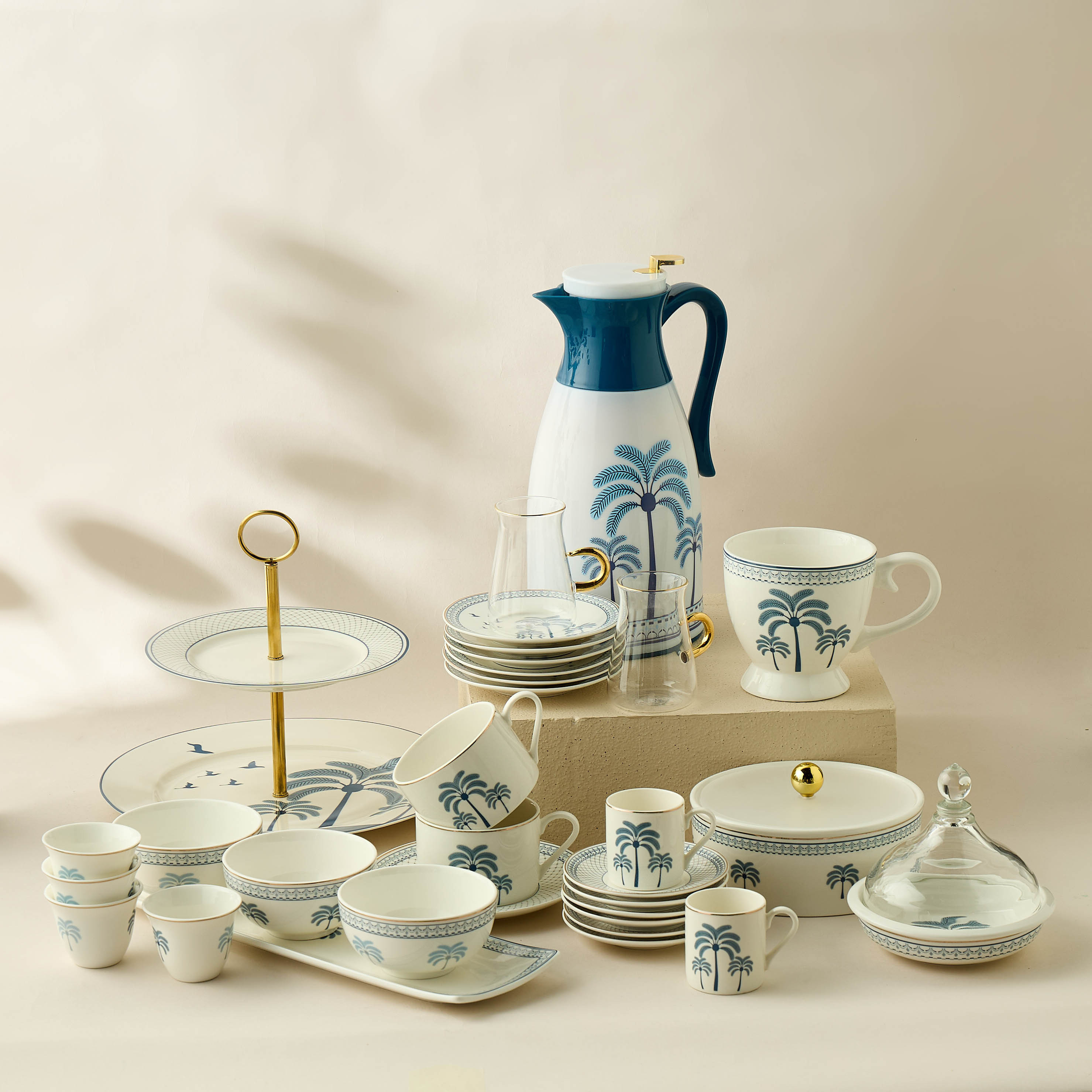 Palm Tree Print 3-Piece Bone China Serving Bowl Set with Tray-household-dining-serveware-servingtrays-image-7