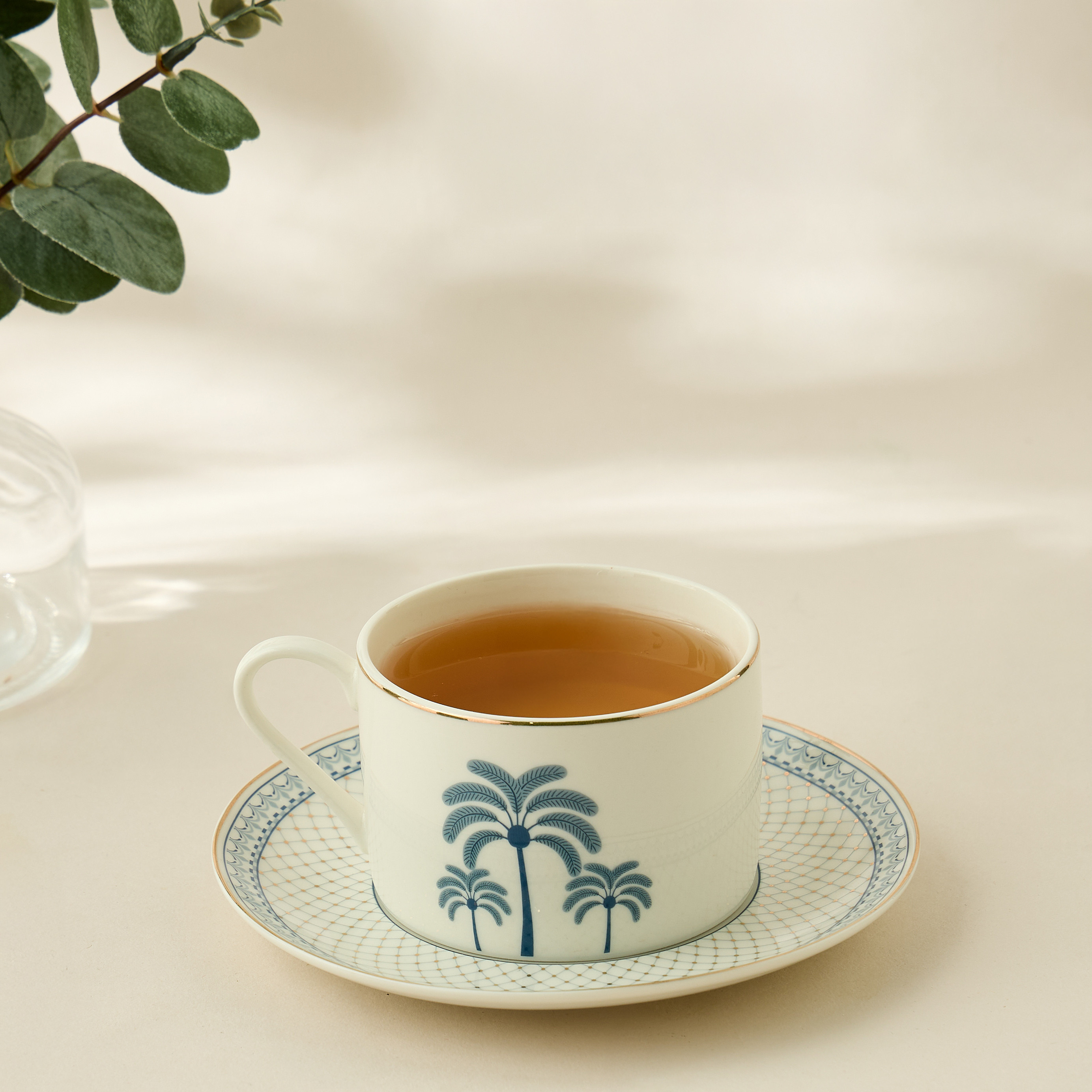 Palm Tree Print 4-Piece Bone China Cup and Saucer Set - 200 ml-household-dining-teaandcoffee-teaandcoffeesets-image-6