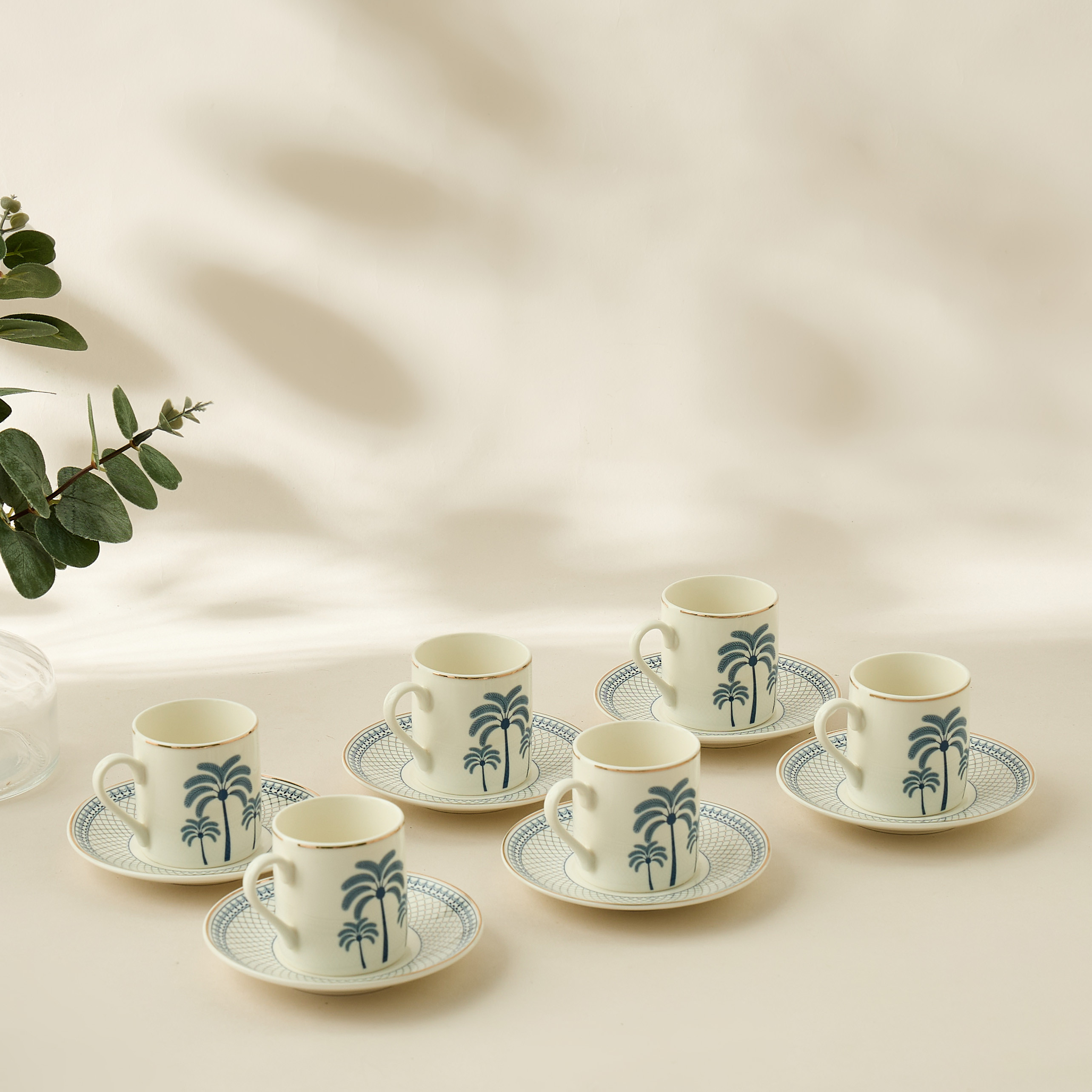 Palm Tree Print 12-Piece Cup and Saucer Set - 70 ml-household-dining-teaandcoffee-teaandcoffeesets-image-1