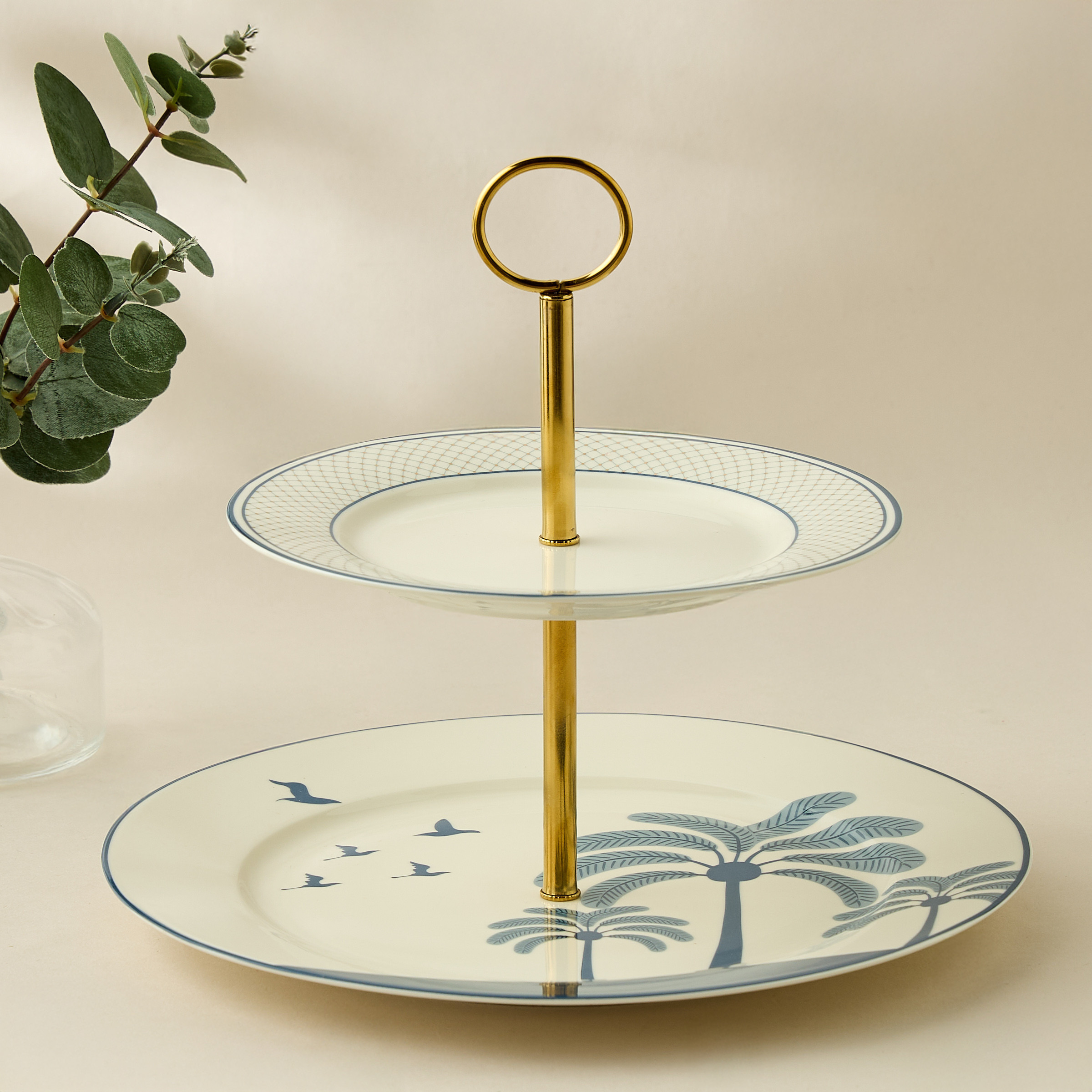 Palm Tree Print Bone China 2-Tier Cake Stand-household-dining-serveware-cakestands-image-1