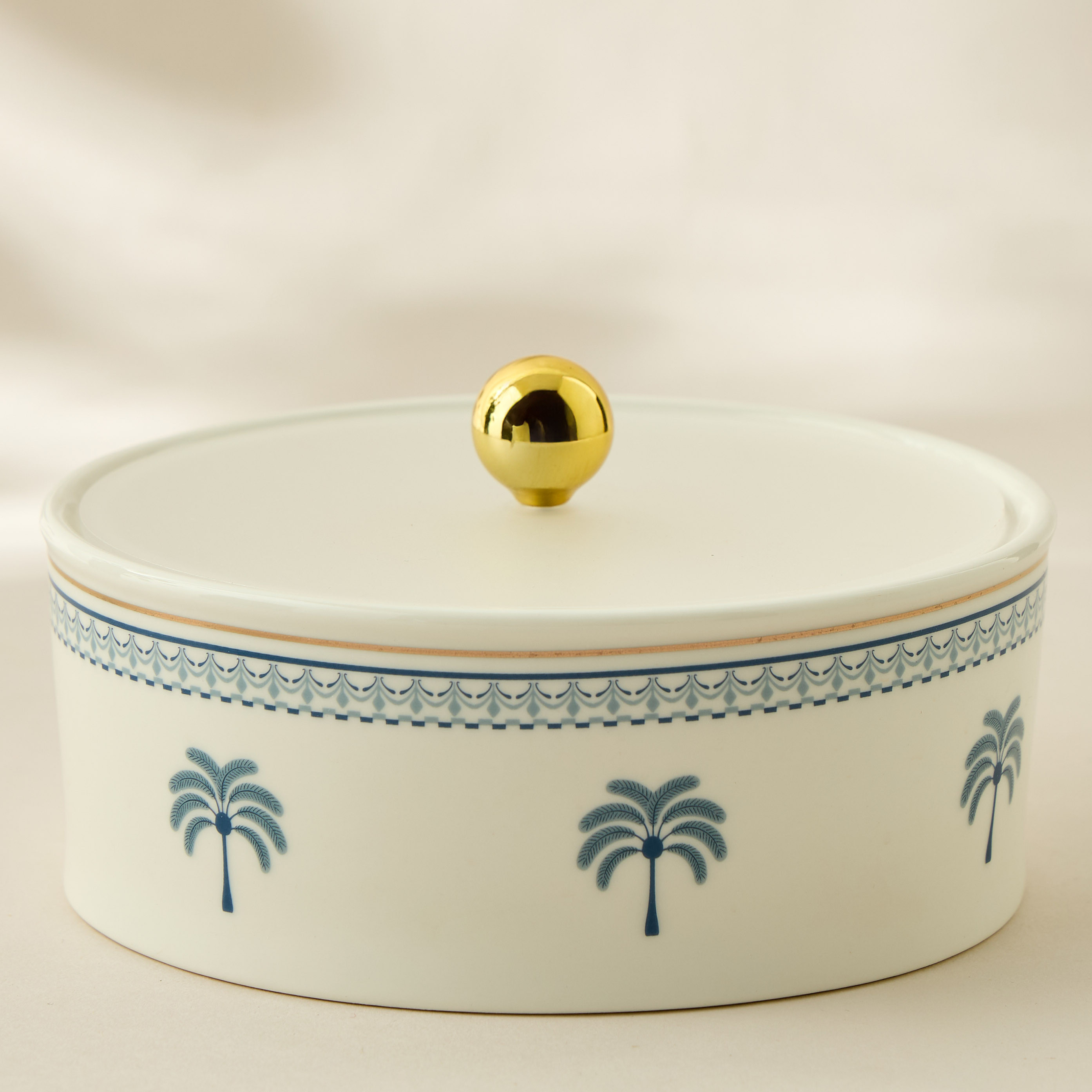 وعاء تمر من الخزف الصيني بطبعات أشجار النخيل - 16x14 سم-household-dining-dinnerware-bowls-image-1
