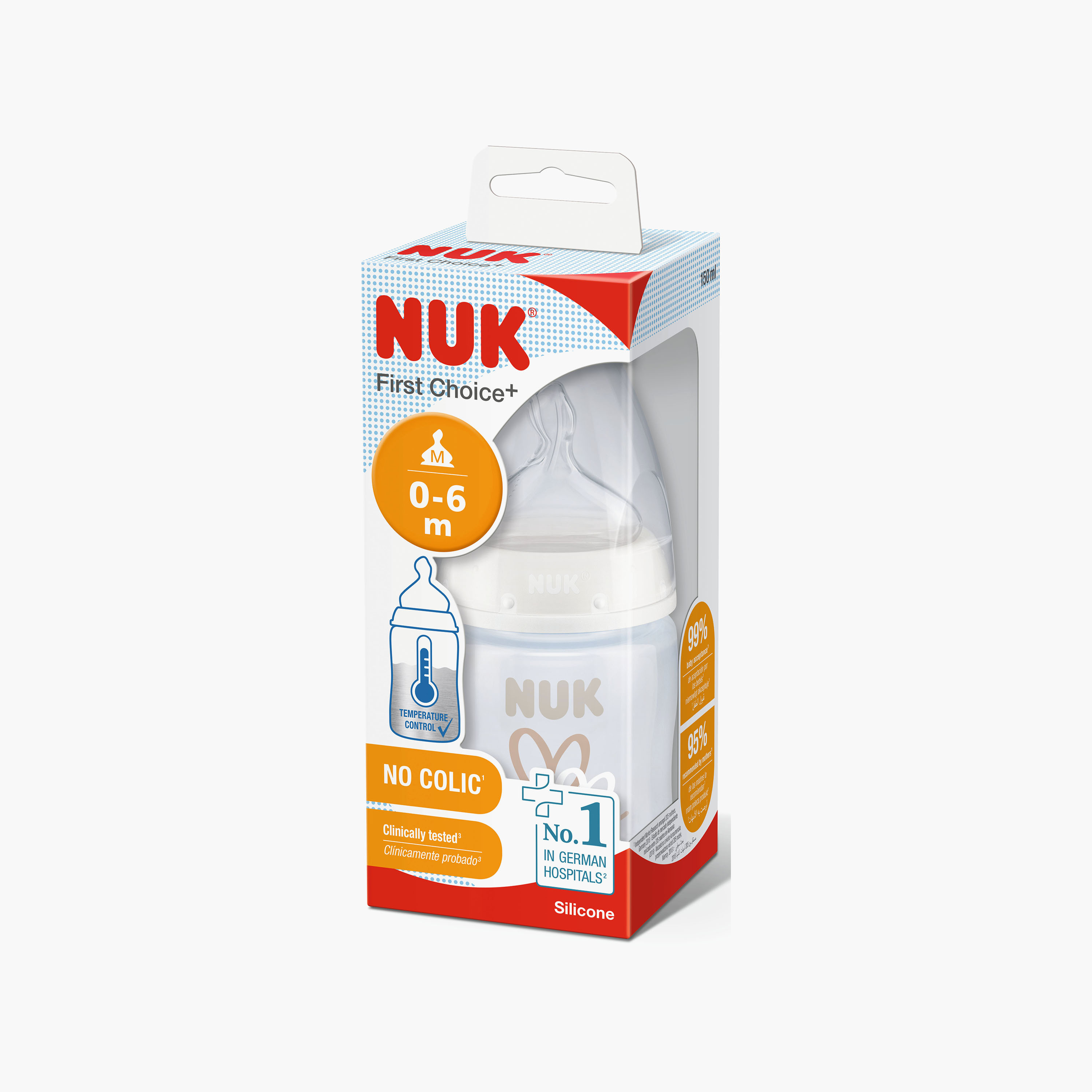 NUK First Choice+ Feeding Bottle - 0-6 Months - 150 ml - White-baby-feeding-feedingbottles-bottlesandteats-image-2