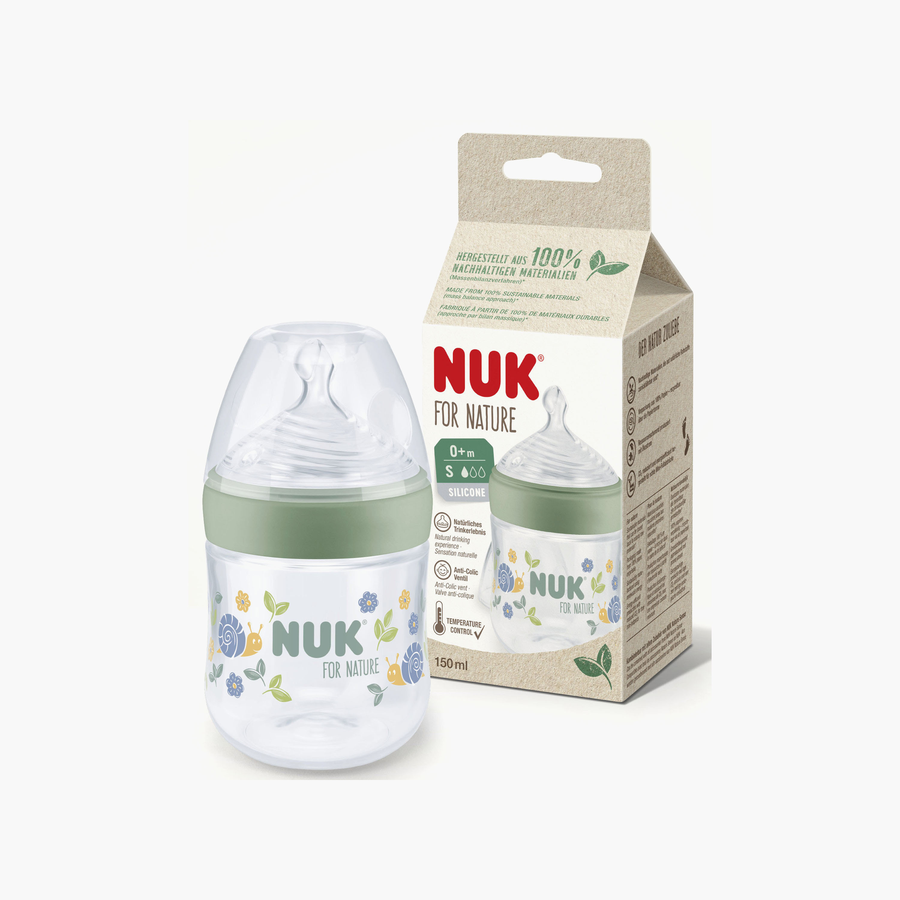 NUK For Nature Feeding Bottle - 0+ Months - 150 ml - Green-baby-feeding-feedingbottles-bottlesandteats-image-2