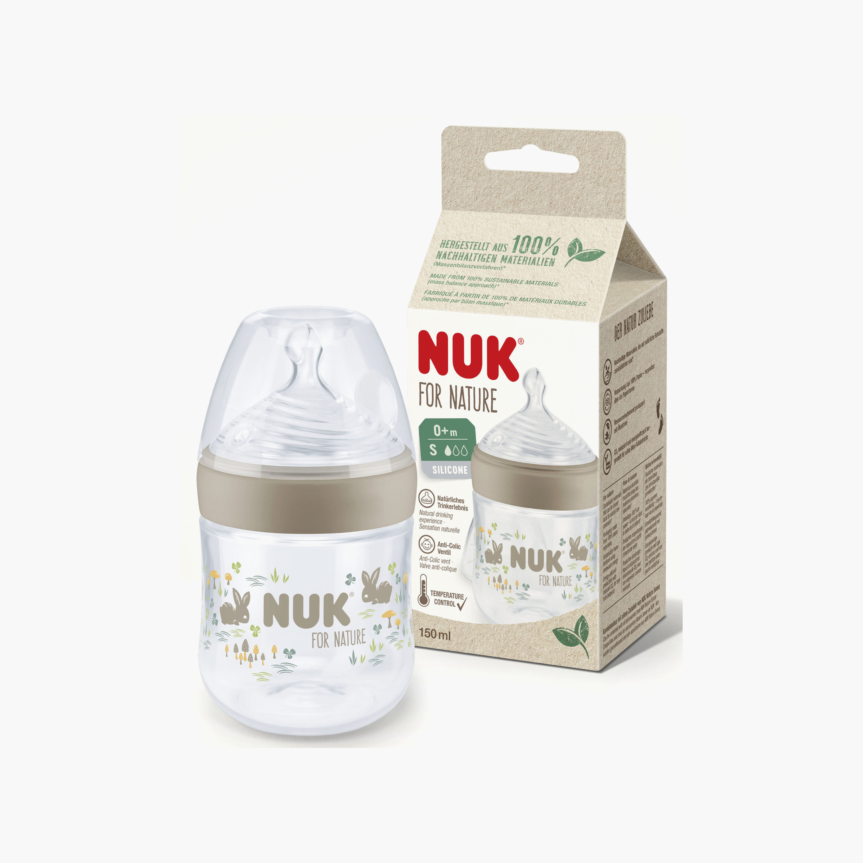 NUK For Nature Feeding Bottle - 0+ Months - 150 ml - Grey-baby-feeding-feedingbottles-bottlesandteats-image-2