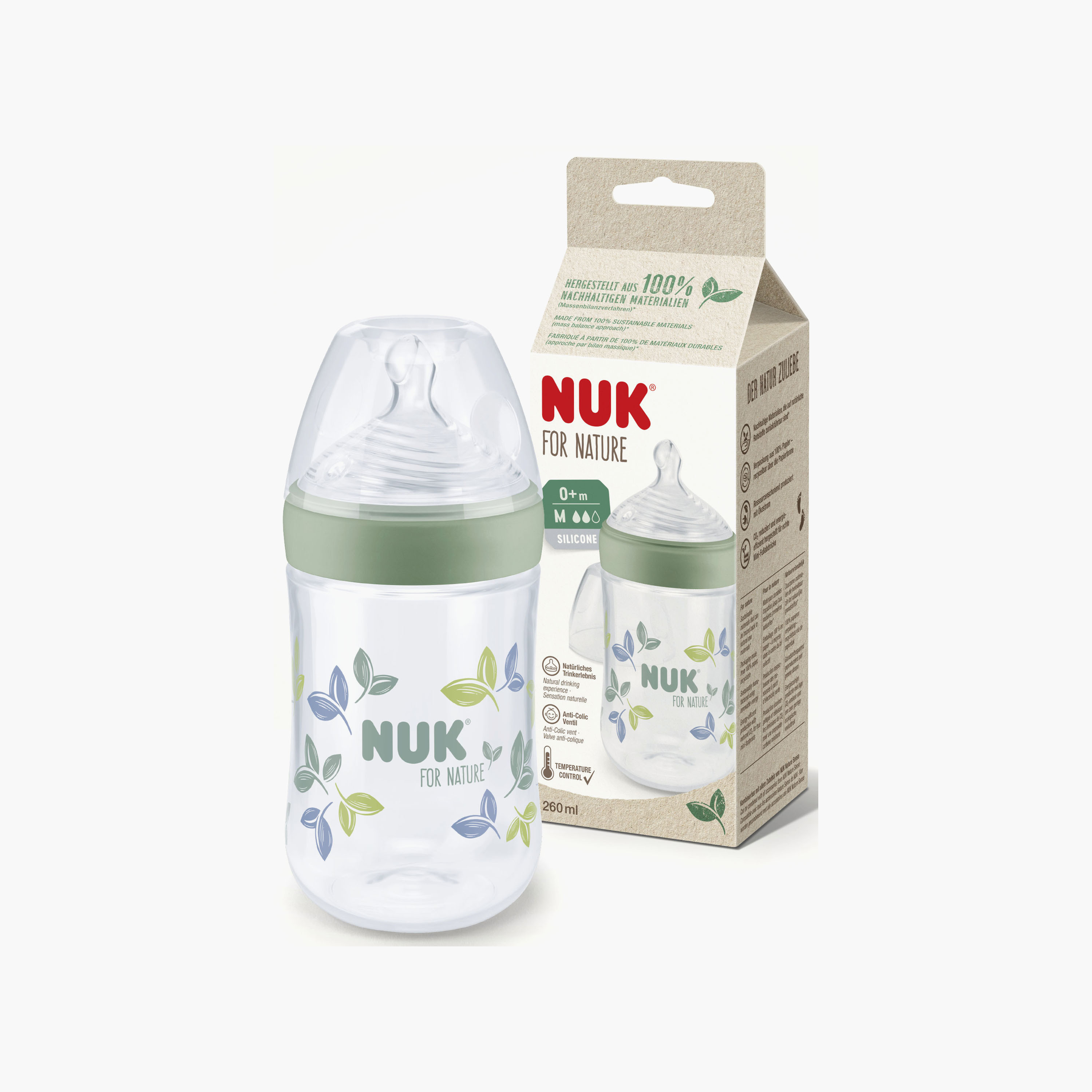 NUK For Nature Feeding Bottle - 0+ Months - 260 ml - Green-baby-feeding-feedingbottles-bottlesandteats-image-2