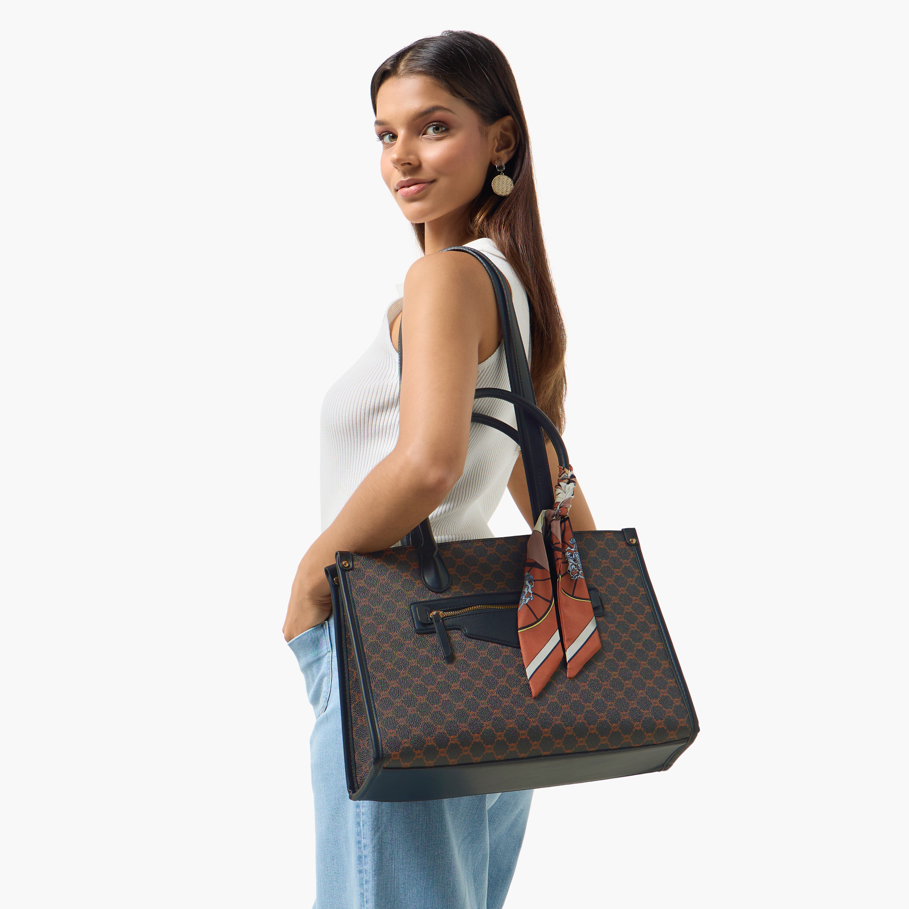 Adore Tom Monogram Print Tote Bag with Scarf Accent-women-bagsandwallets-handbags-image-2