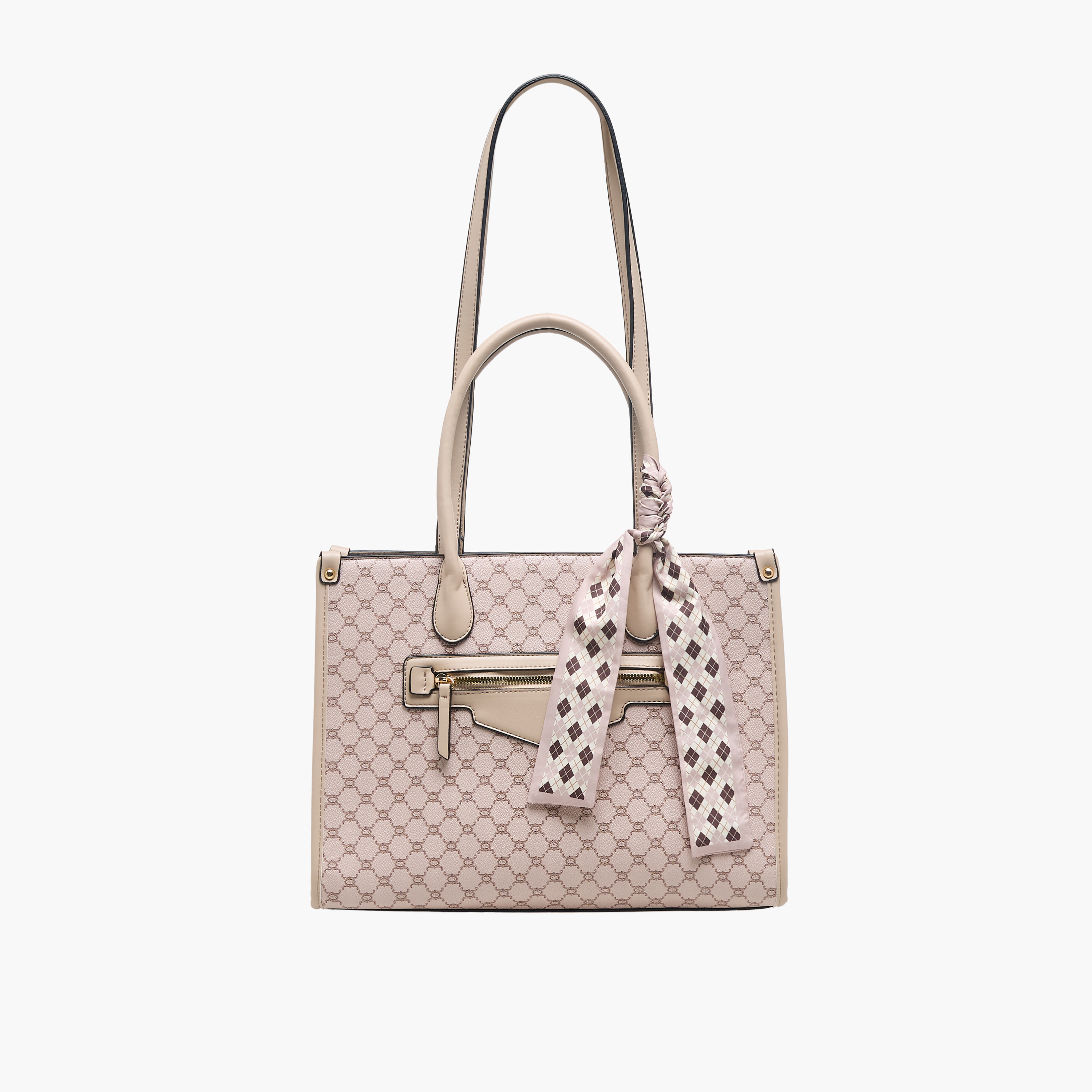 Adore Tom Monogram Print Tote Bag with Scarf Accent-women-bagsandwallets-handbags-image-1