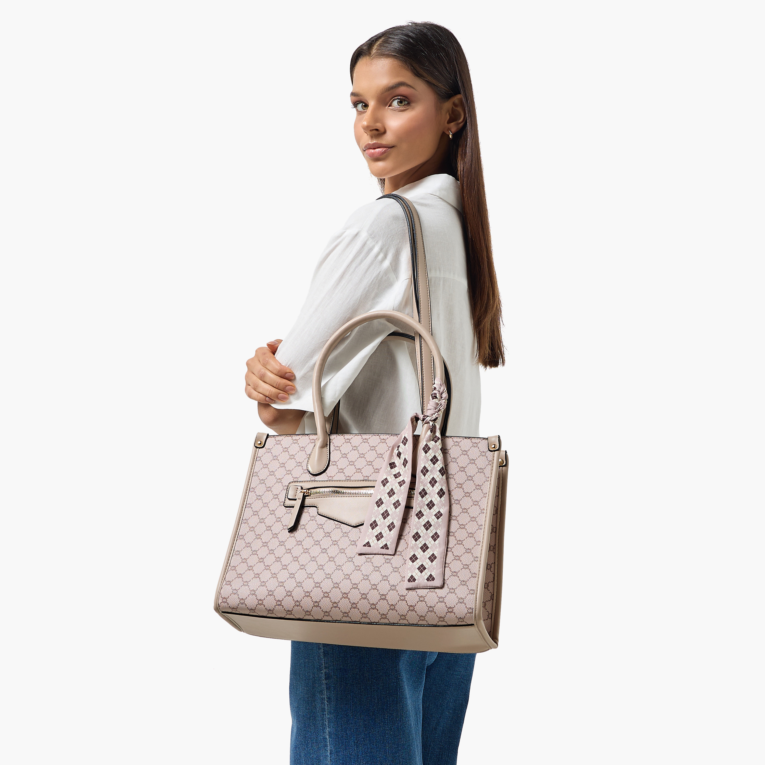 Adore Tom Monogram Print Tote Bag with Scarf Accent-women-bagsandwallets-handbags-image-2