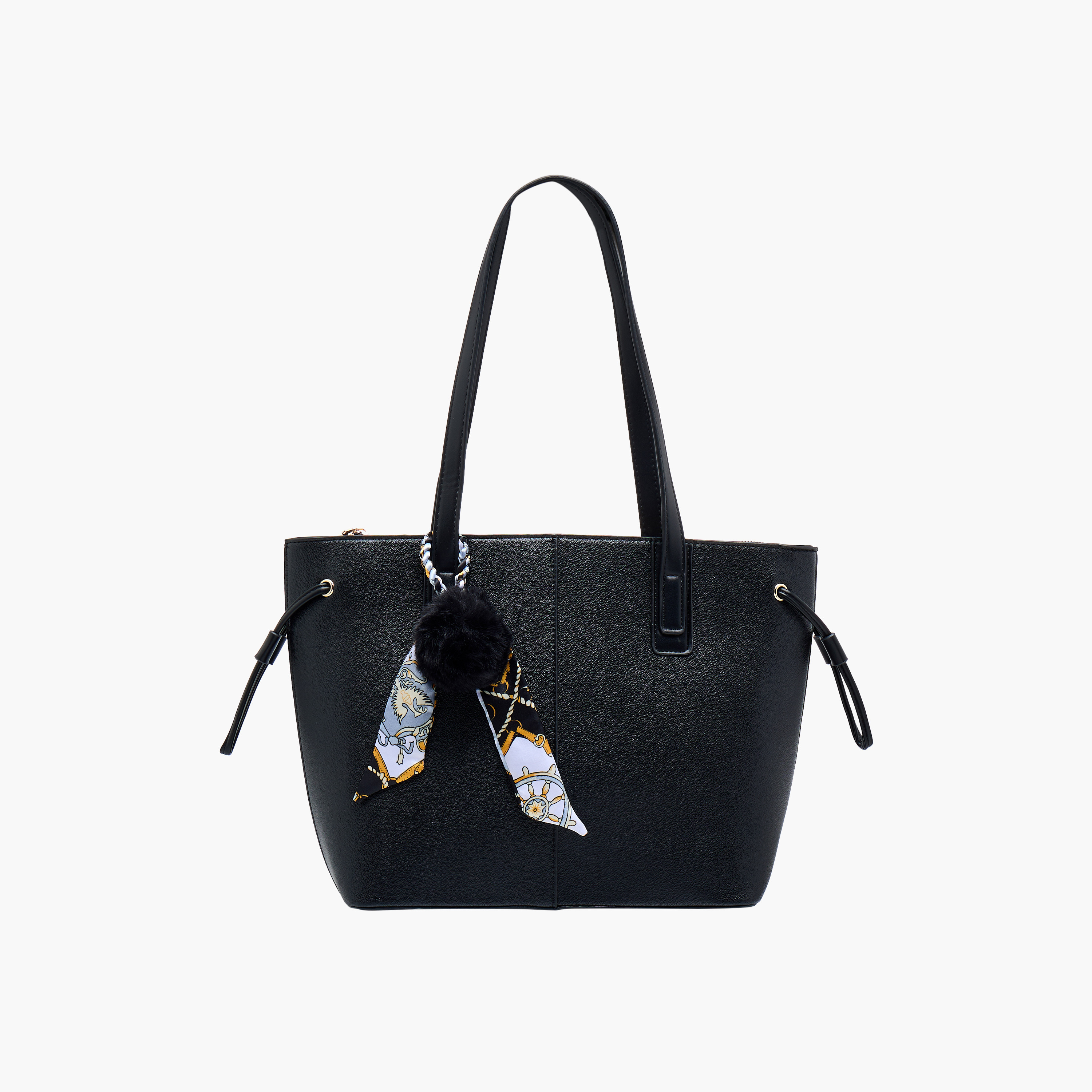 شنطة توتي بتفاصيل وشاح وزينة بوم بوم من أدور توم-women-bagsandwallets-handbags-image-1