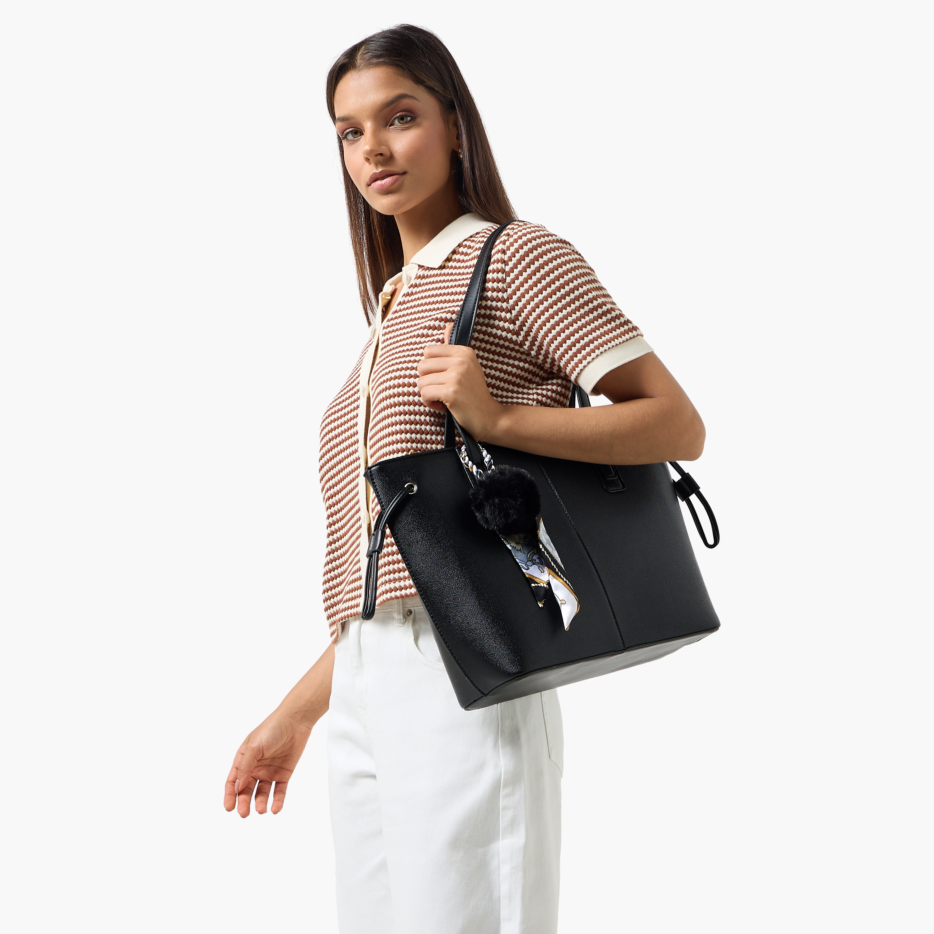شنطة توتي بتفاصيل وشاح وزينة بوم بوم من أدور توم-women-bagsandwallets-handbags-image-2