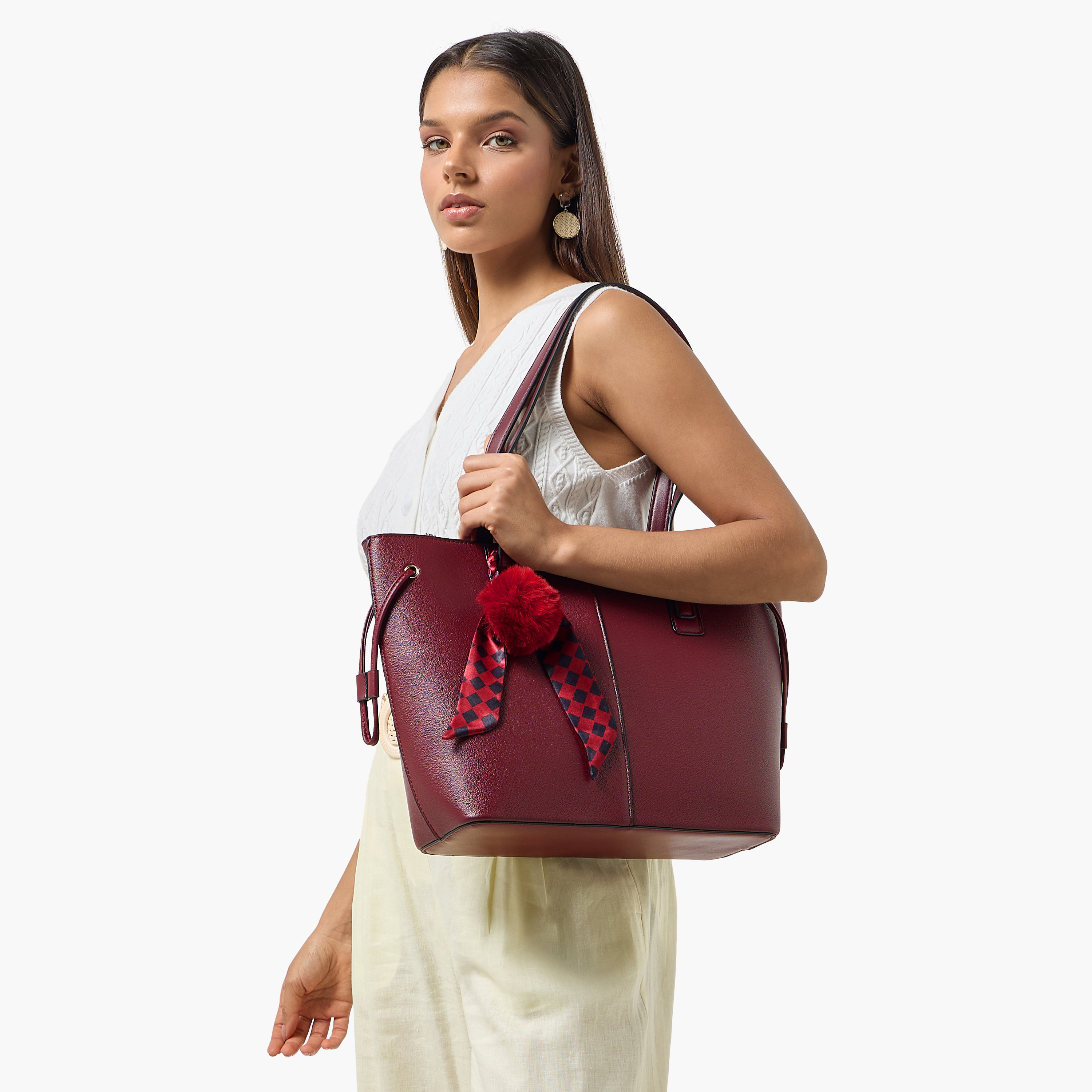 Adore Tom Scarf Detail Tote Bag with Pom-Pom Charm-women-bagsandwallets-handbags-image-10