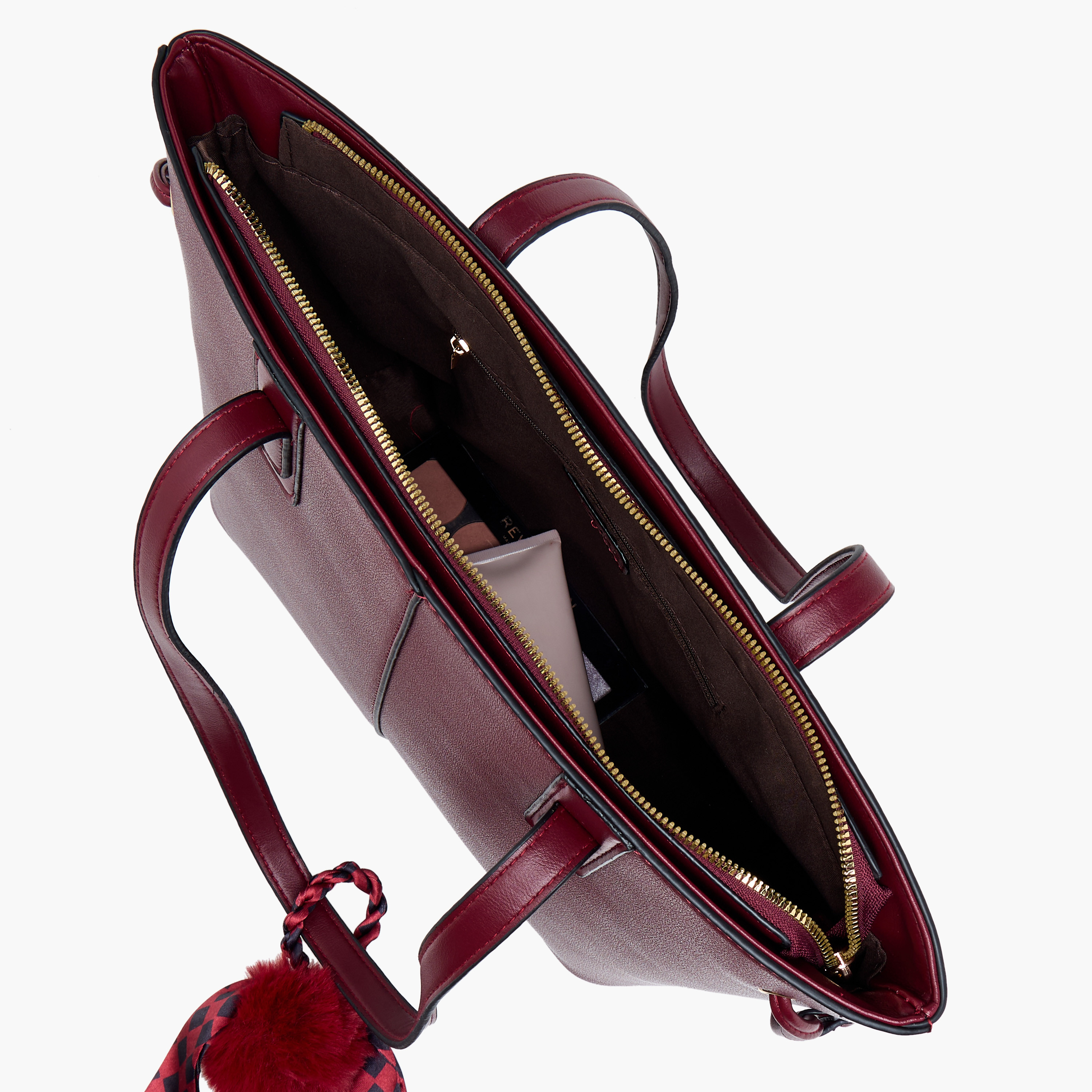 Adore Tom Scarf Detail Tote Bag with Pom-Pom Charm-women-bagsandwallets-handbags-image-16