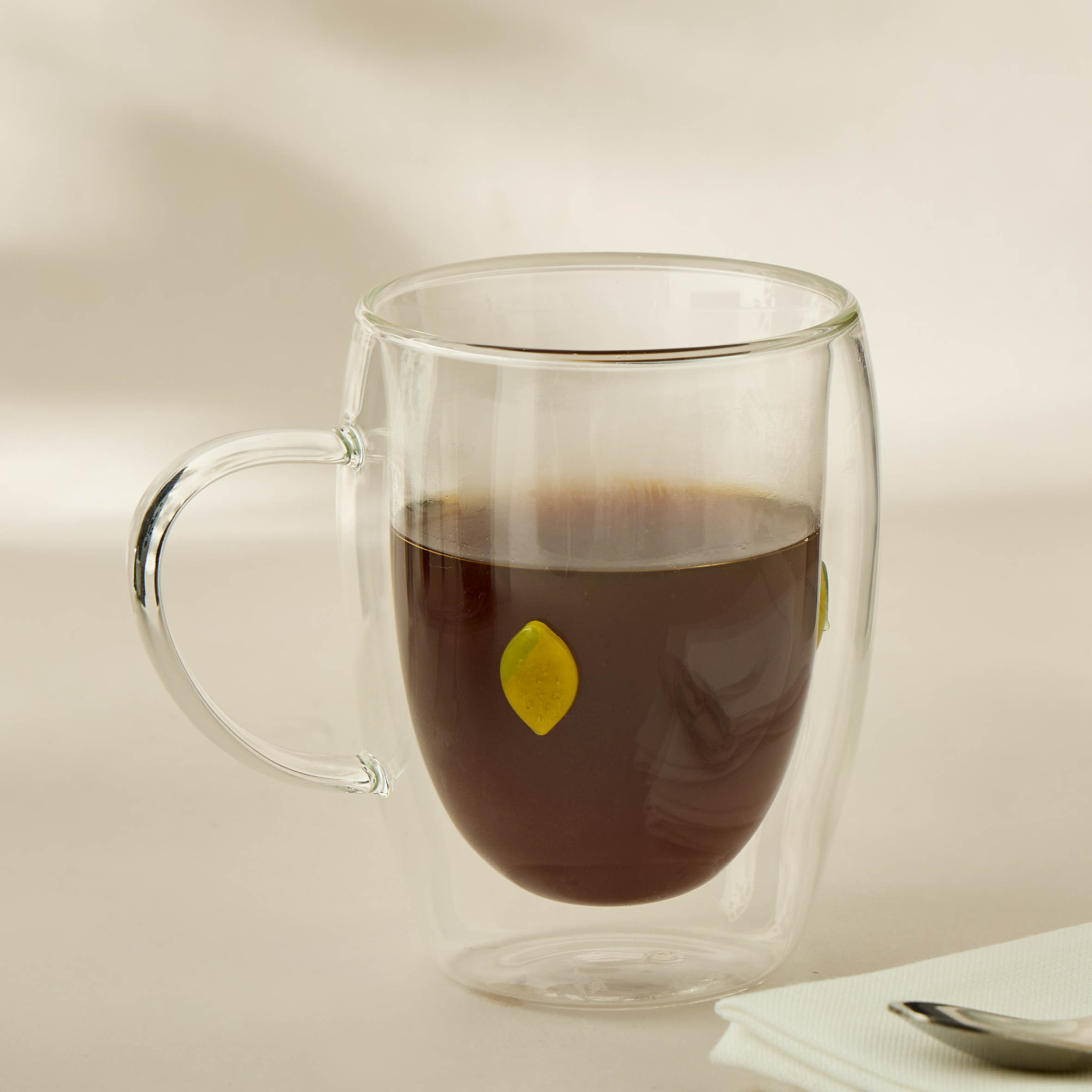 Lemon Accent Double Wall Glass Mug- 320 ml-household-dining-teaandcoffee-mugsandcups-image-4