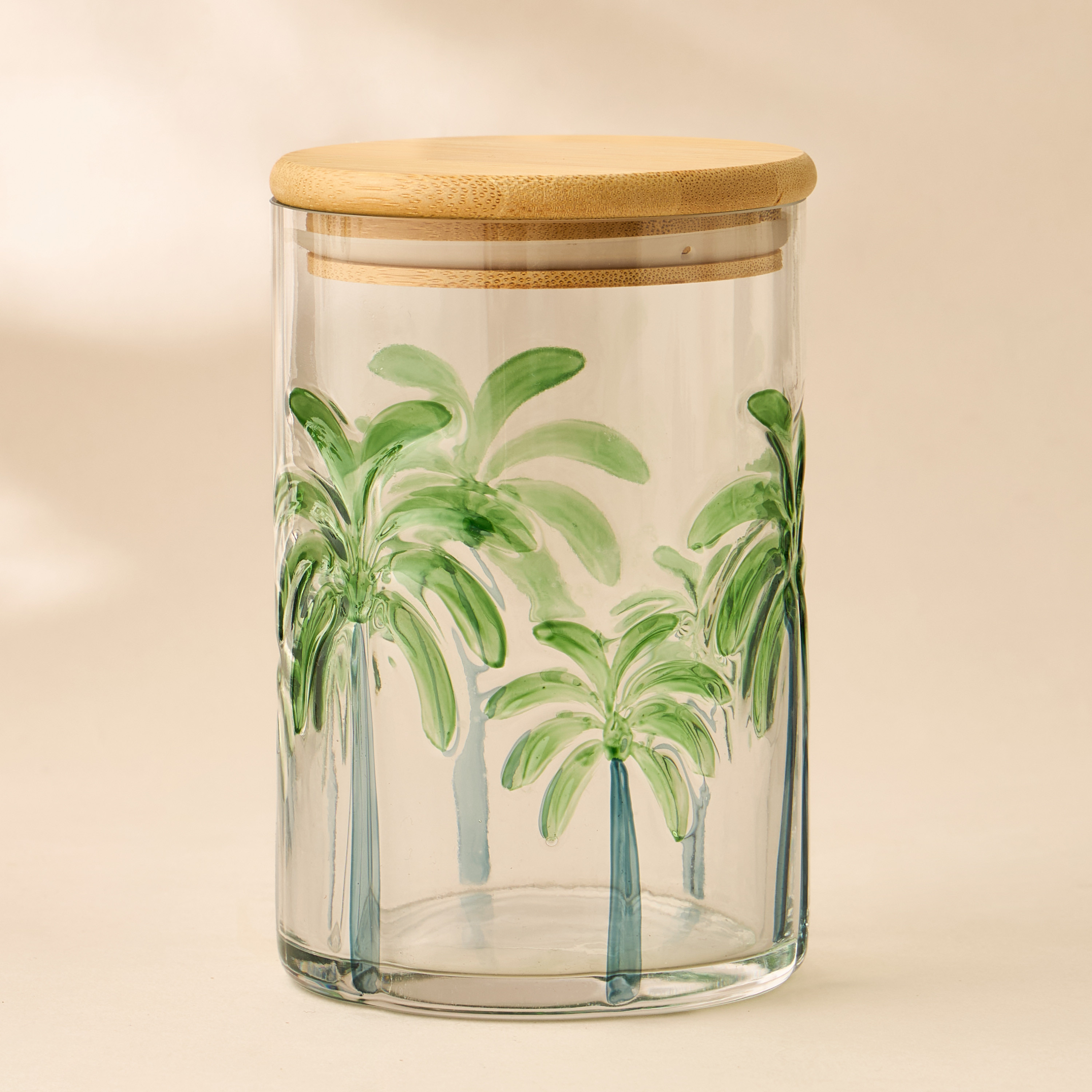 Palm Tree Debossed Glass Canister - 800 ml-household-kitchen-foodstorage-containers-image-1