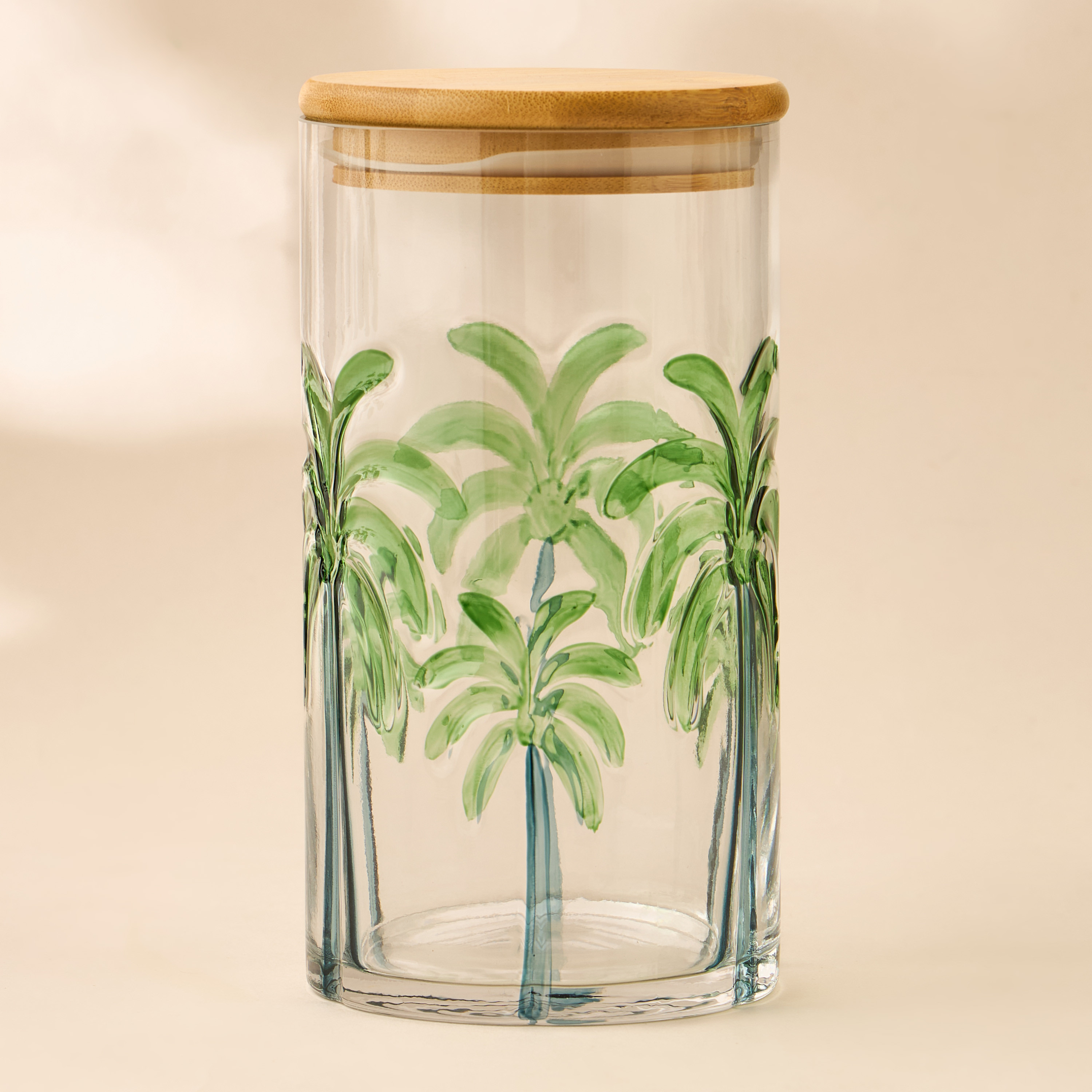 Palm Tree Debossed Glass Canister - 1 L-household-kitchen-foodstorage-containers-image-1