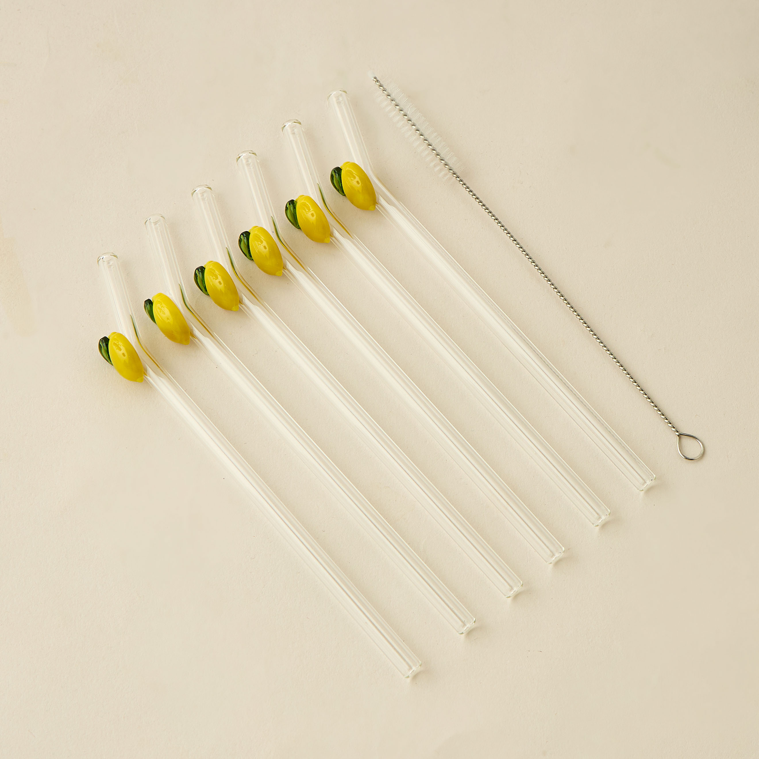 Floral Accent 7-Piece Glass Straw and Cleaning Brush Set-household-dining-glassware-drinkingglasses-image-1