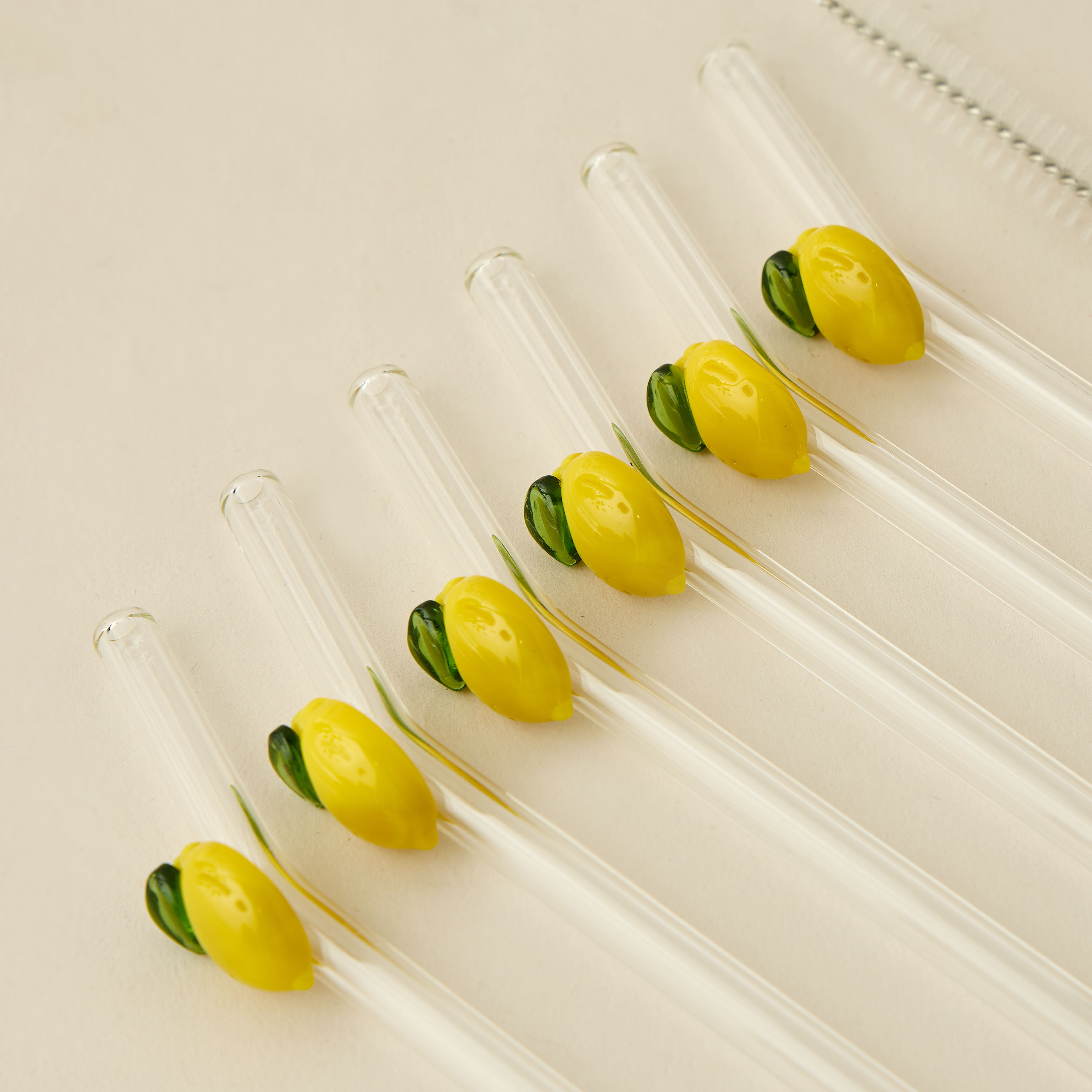 Floral Accent 7-Piece Glass Straw and Cleaning Brush Set-household-dining-glassware-drinkingglasses-image-2