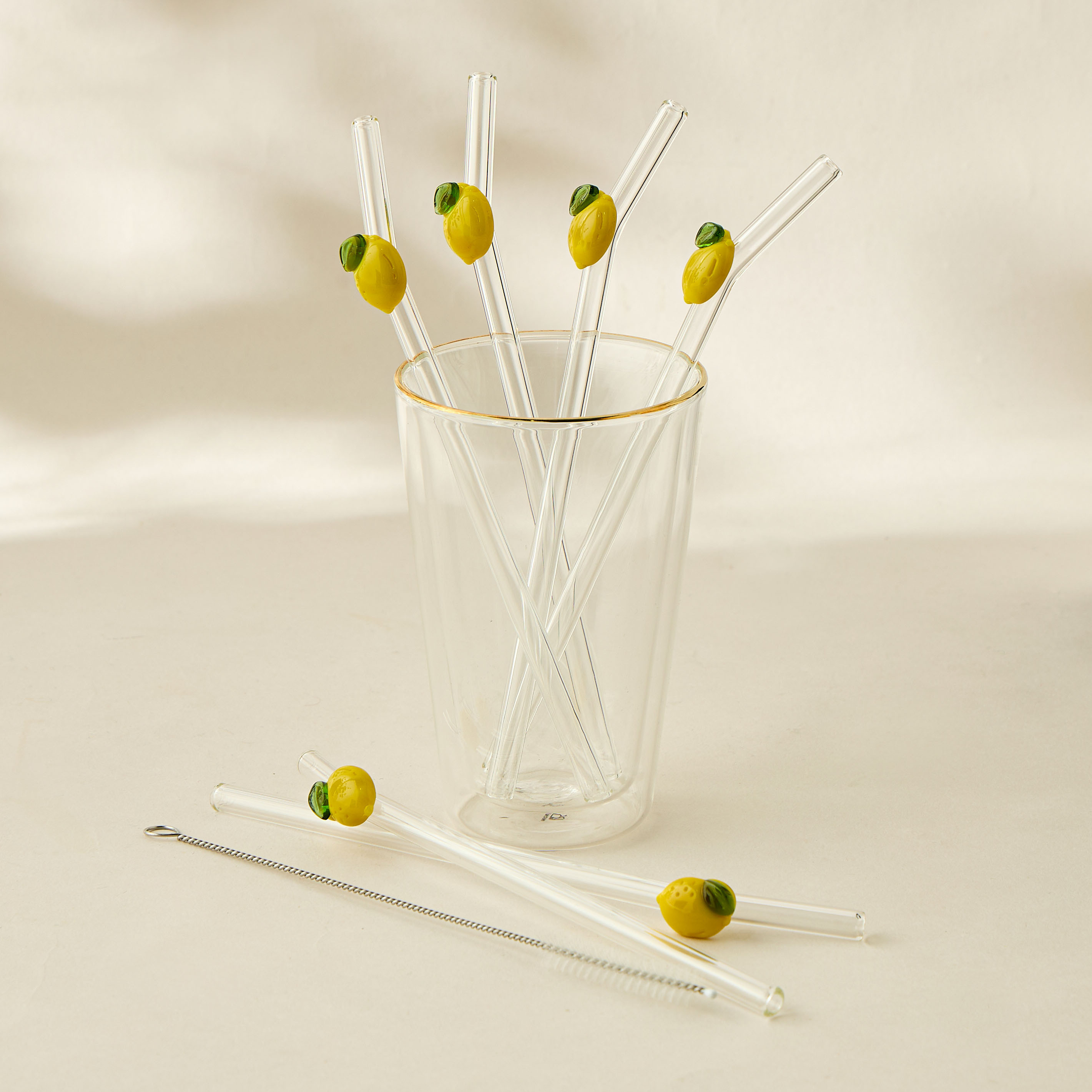 Floral Accent 7-Piece Glass Straw and Cleaning Brush Set-household-dining-glassware-drinkingglasses-image-5
