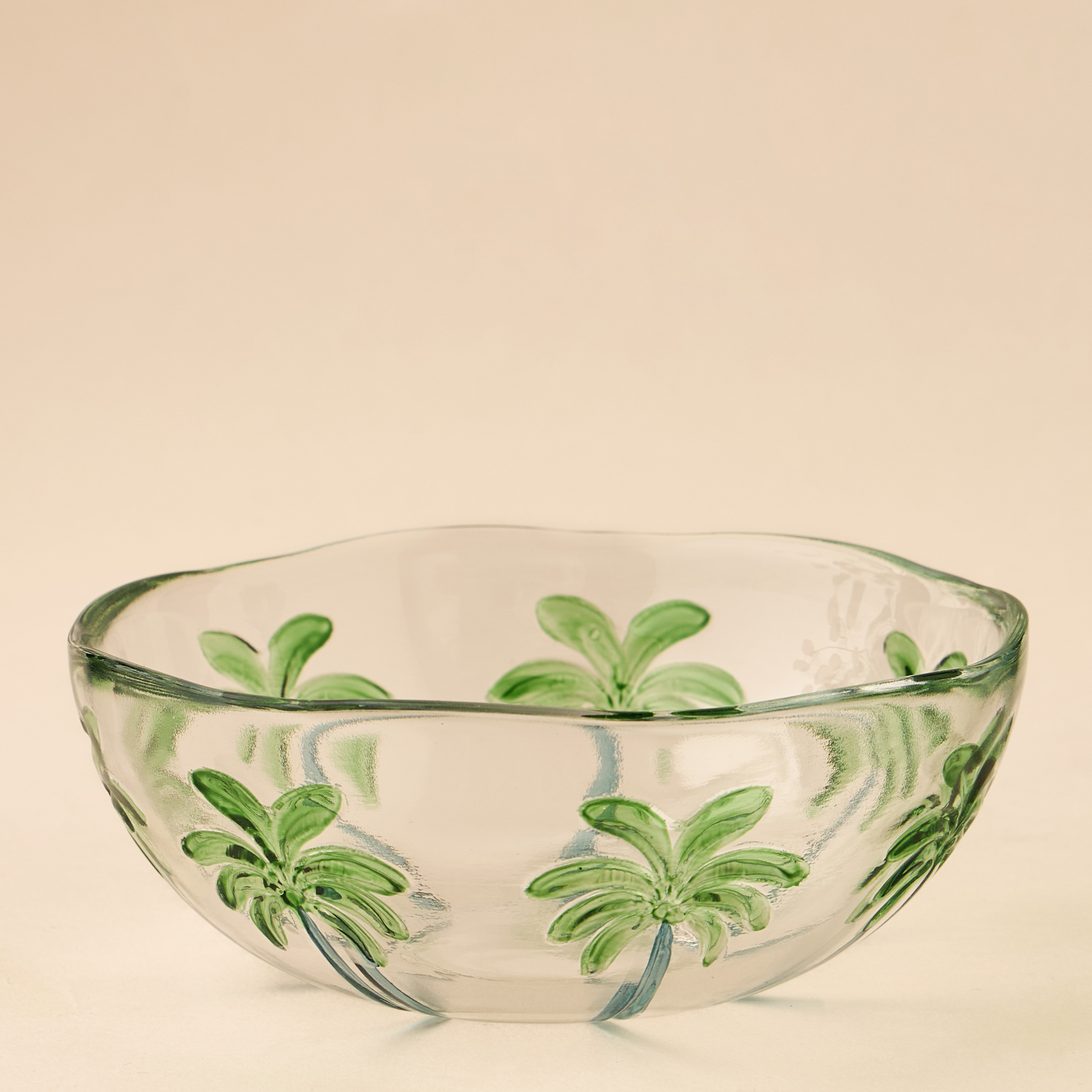 Palm Tree Debossed Glass Bowl - 13x6 cms-household-dining-dinnerware-bowls-image-1