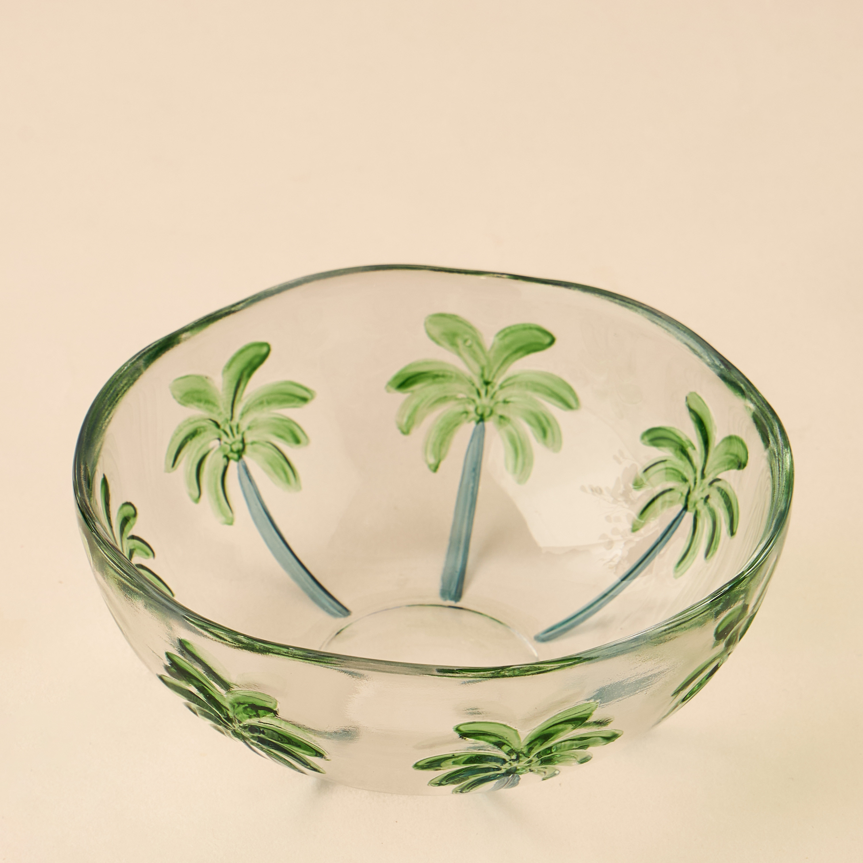 Palm Tree Debossed Glass Bowl - 13x6 cms-household-dining-dinnerware-bowls-image-2