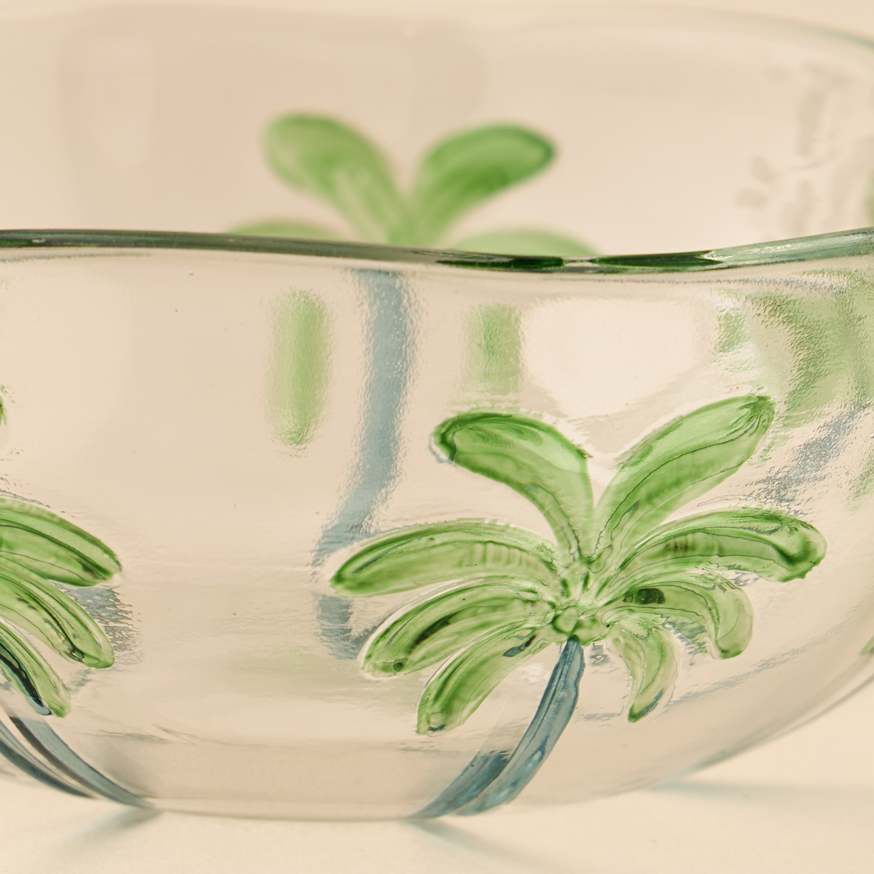Palm Tree Debossed Glass Bowl - 13x6 cms-household-dining-dinnerware-bowls-image-3