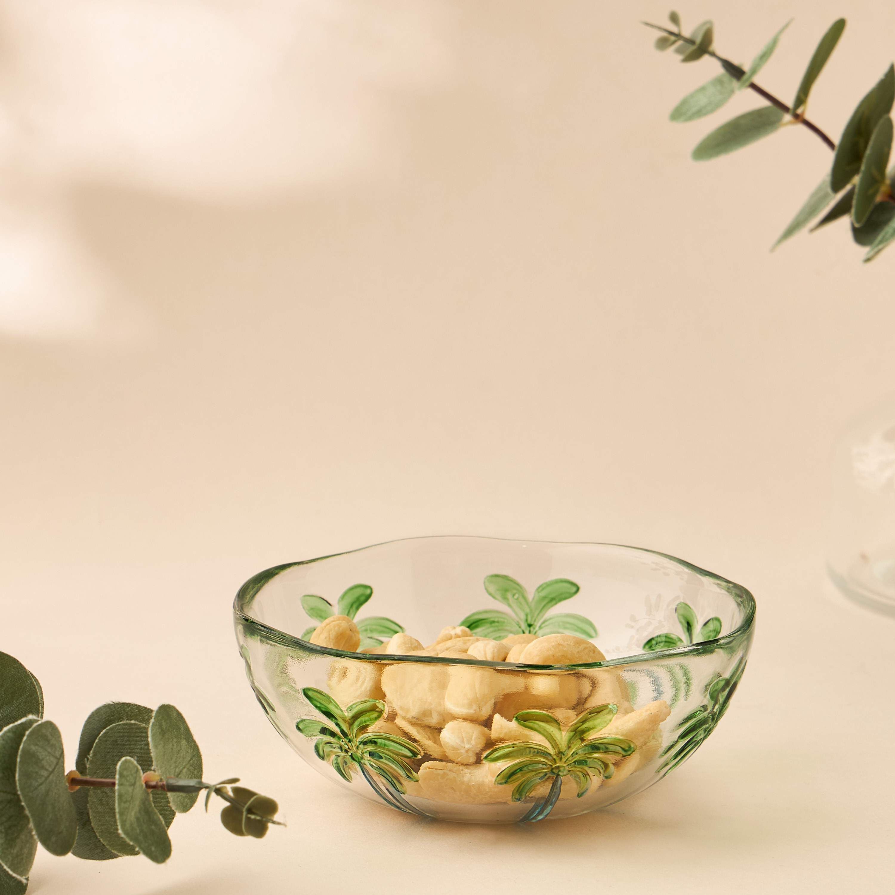 Palm Tree Debossed Glass Bowl - 13x6 cms-household-dining-dinnerware-bowls-image-4
