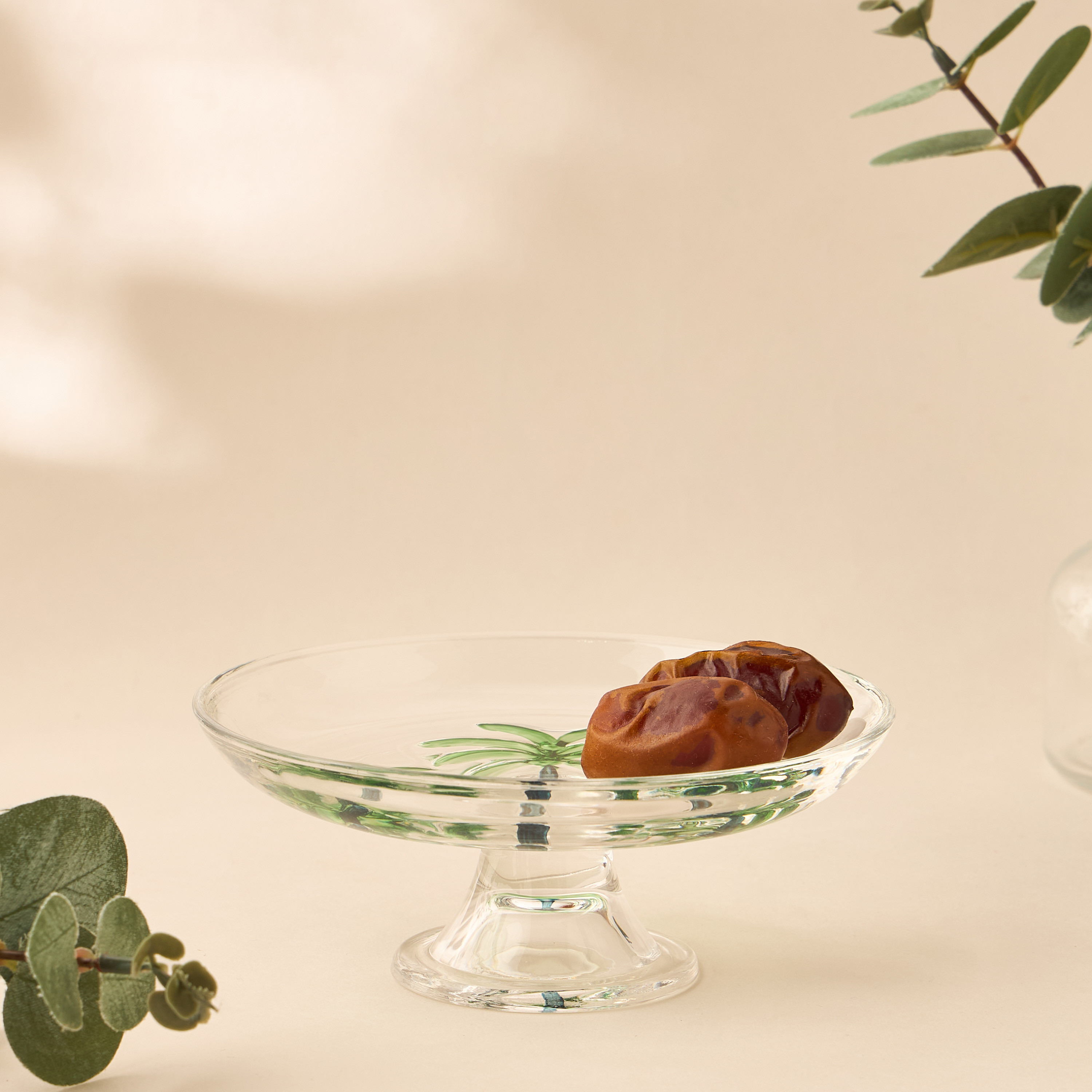 حامل كيك زجاجي بنقوش نخيل - 15x4 سم-household-dining-serveware-cakestands-image-3