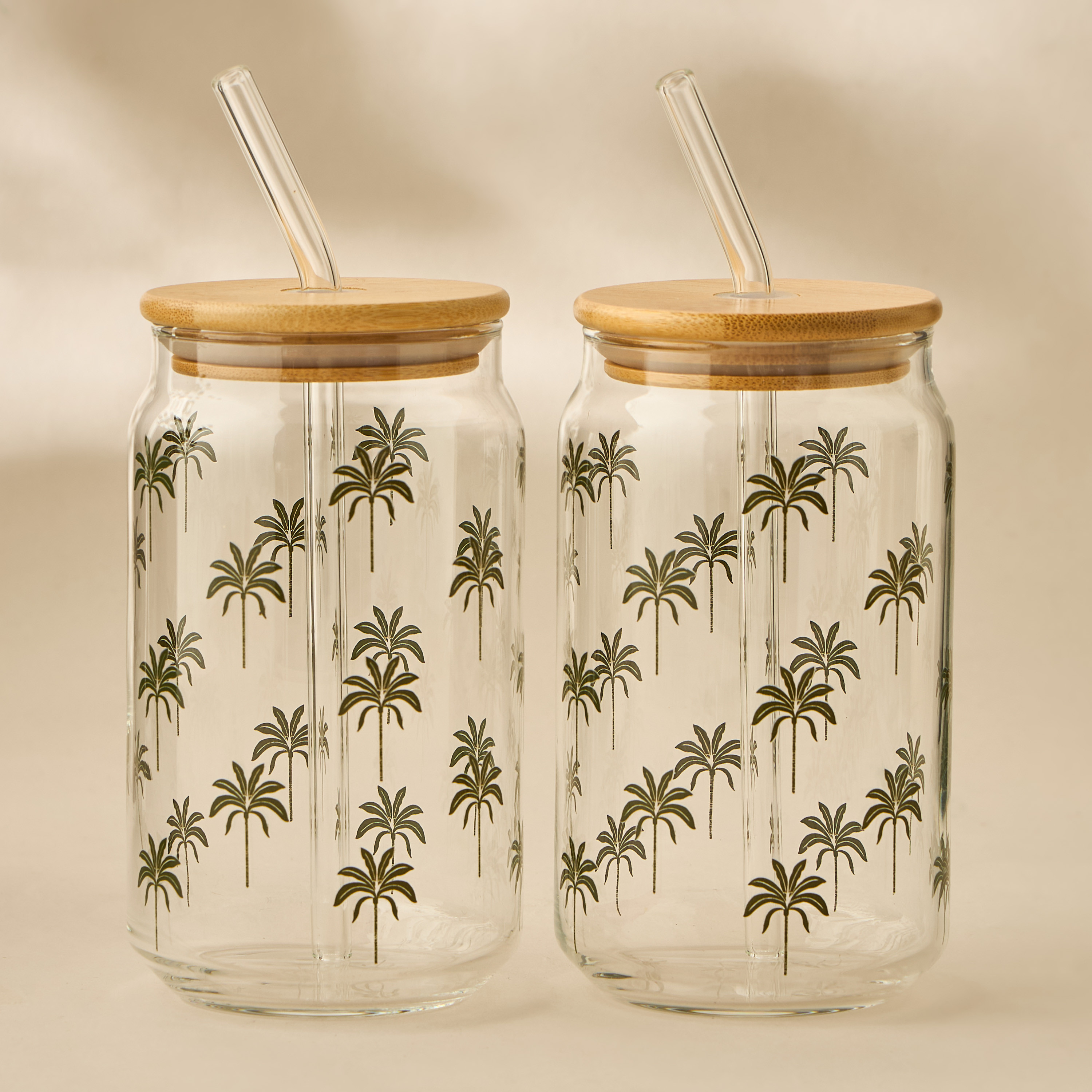 Palm Tree Print Glass Sipper - Set of 2-household-dining-teaandcoffee-travelmugsandsippers-image-1