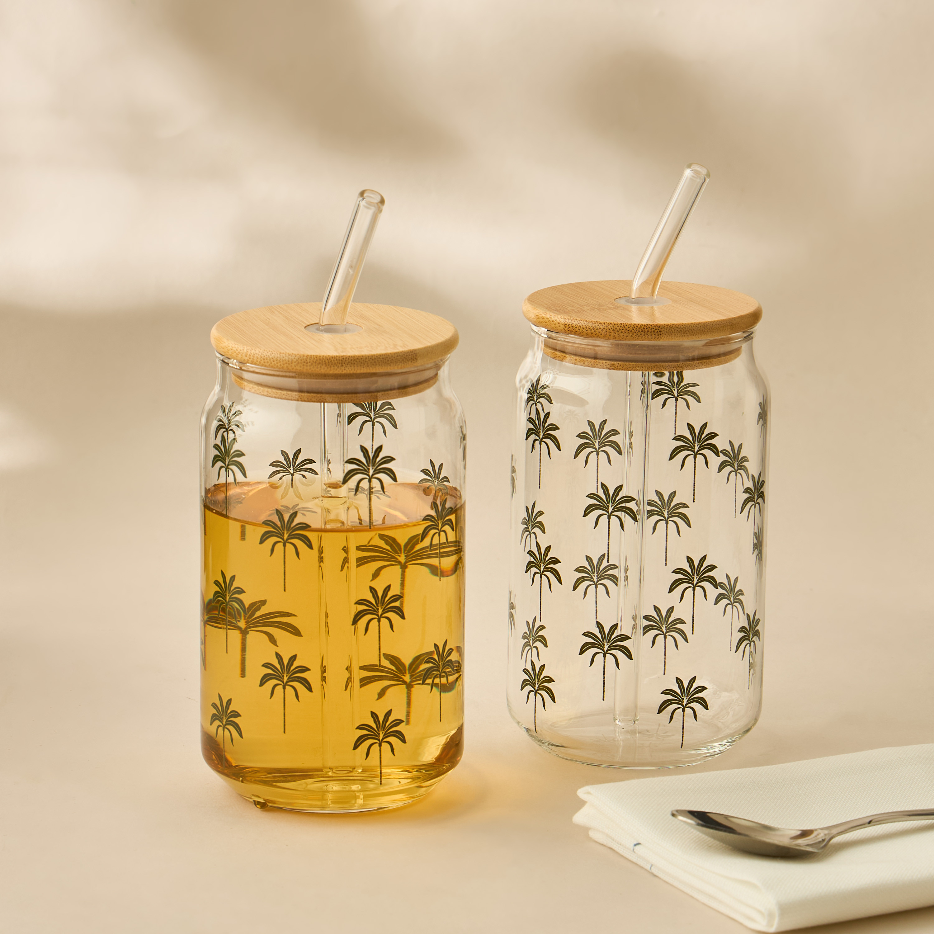 Palm Tree Print Glass Sipper - Set of 2-household-dining-teaandcoffee-travelmugsandsippers-image-5