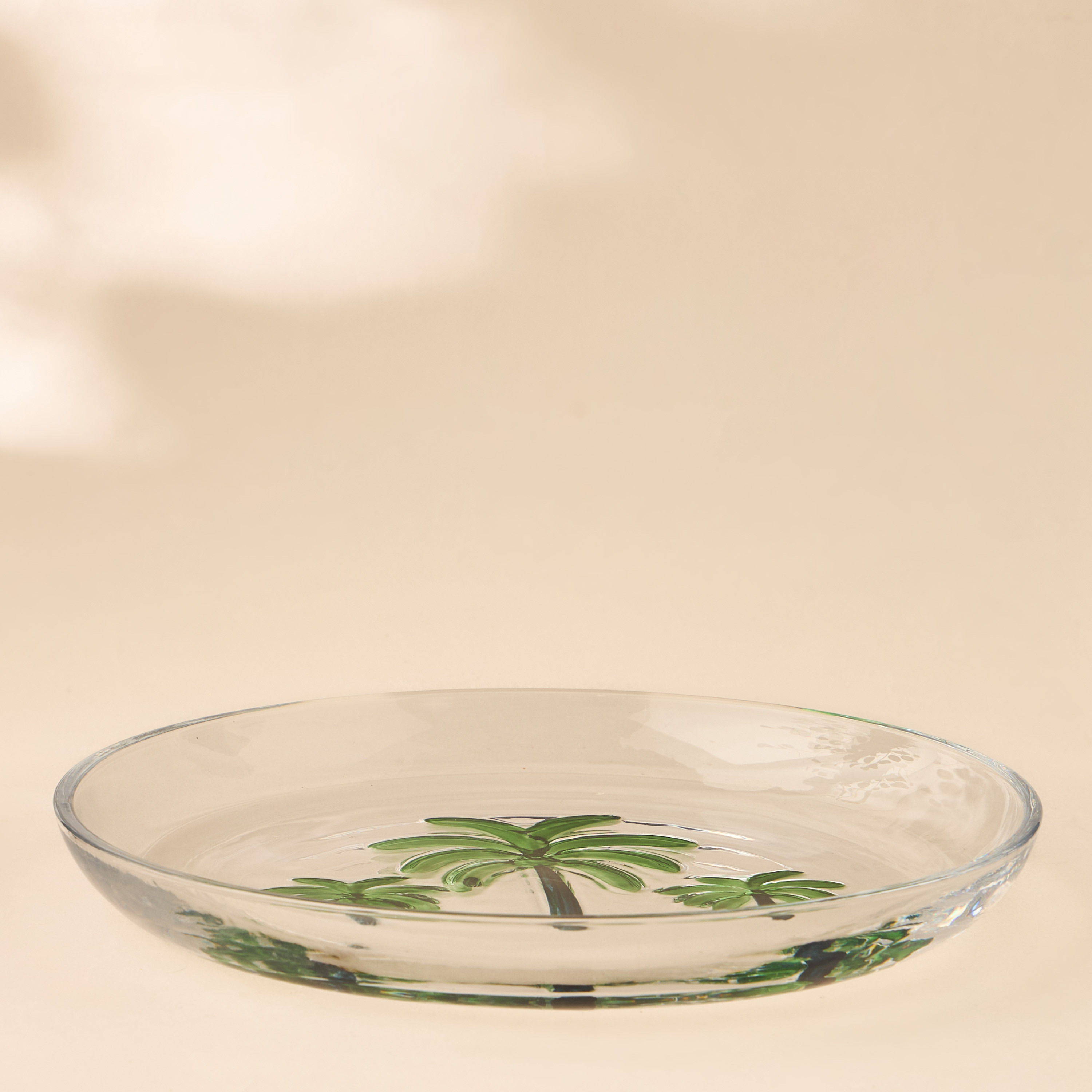 Palm Tree Debossed Glass Plate - 21x2 cms-household-dining-dinnerware-plates-image-1