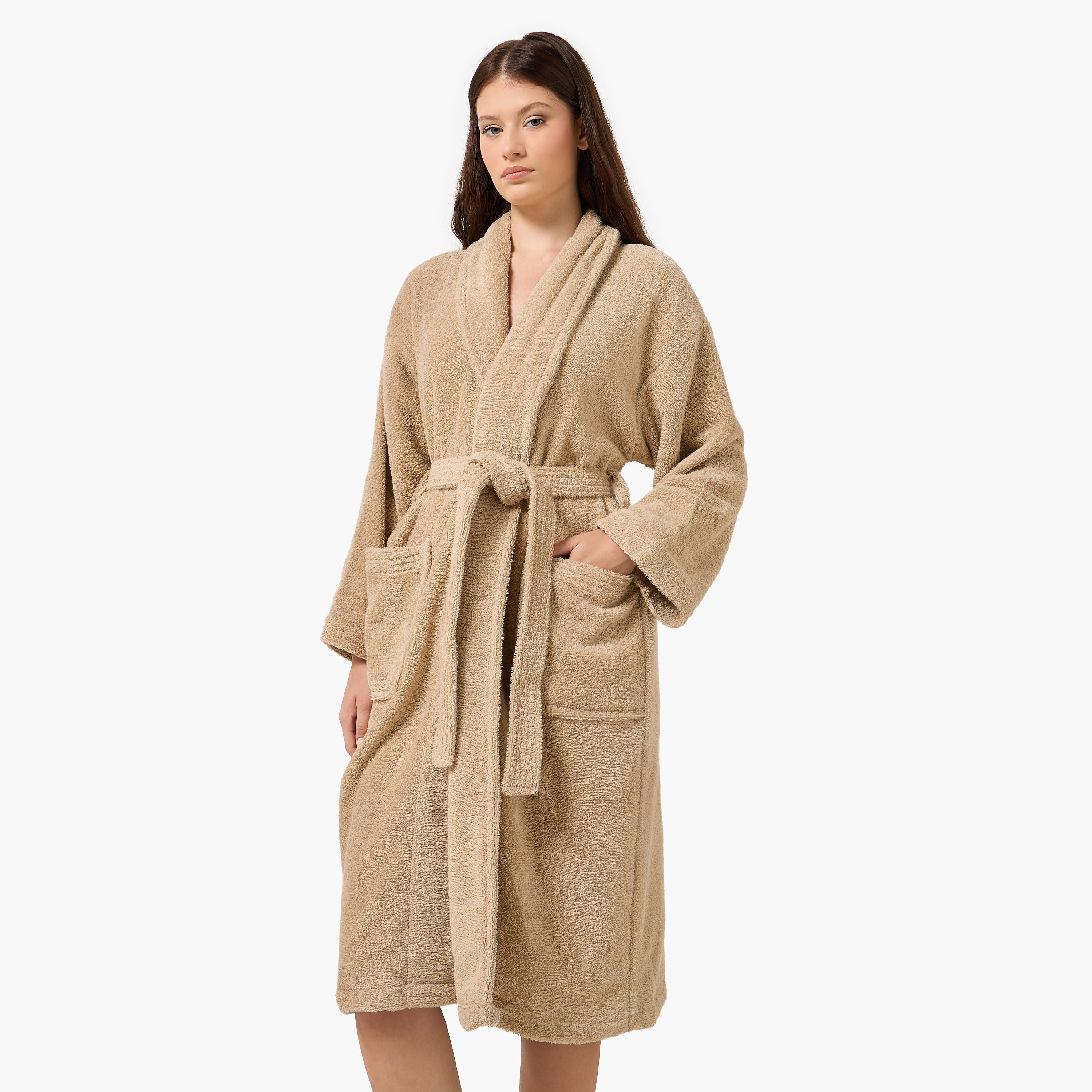 روب حمام بياقة شال وحزام 400 جرام لكل متر مربع من هالو - صغير-household-bathandlaundry-bathlinen-bathrobesandslippers-bathrobes-image-1