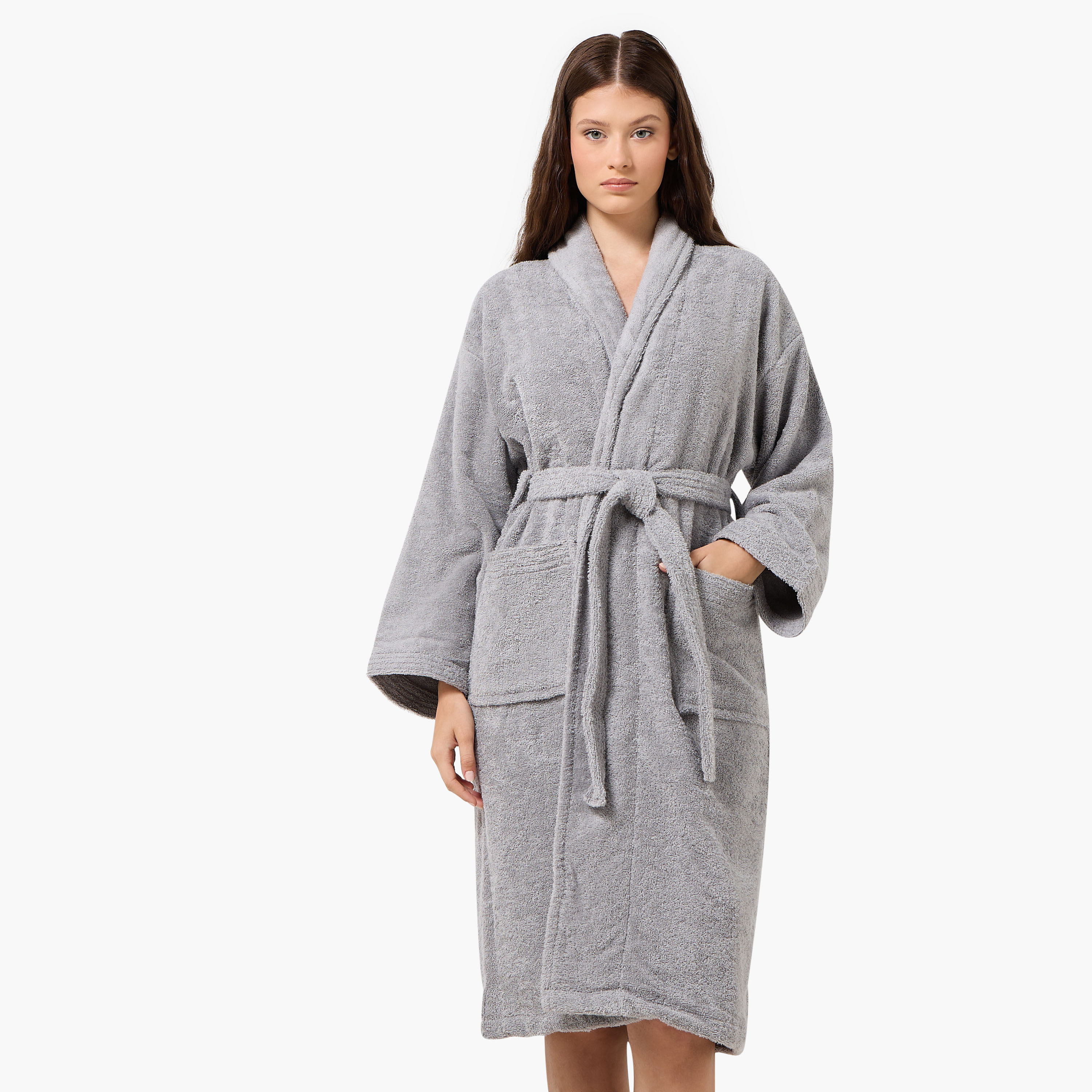 روب حمام بياقة شال وحزام 400 جرام لكل متر مربع من هالو - صغير-household-bathandlaundry-bathlinen-bathrobesandslippers-bathrobes-image-1