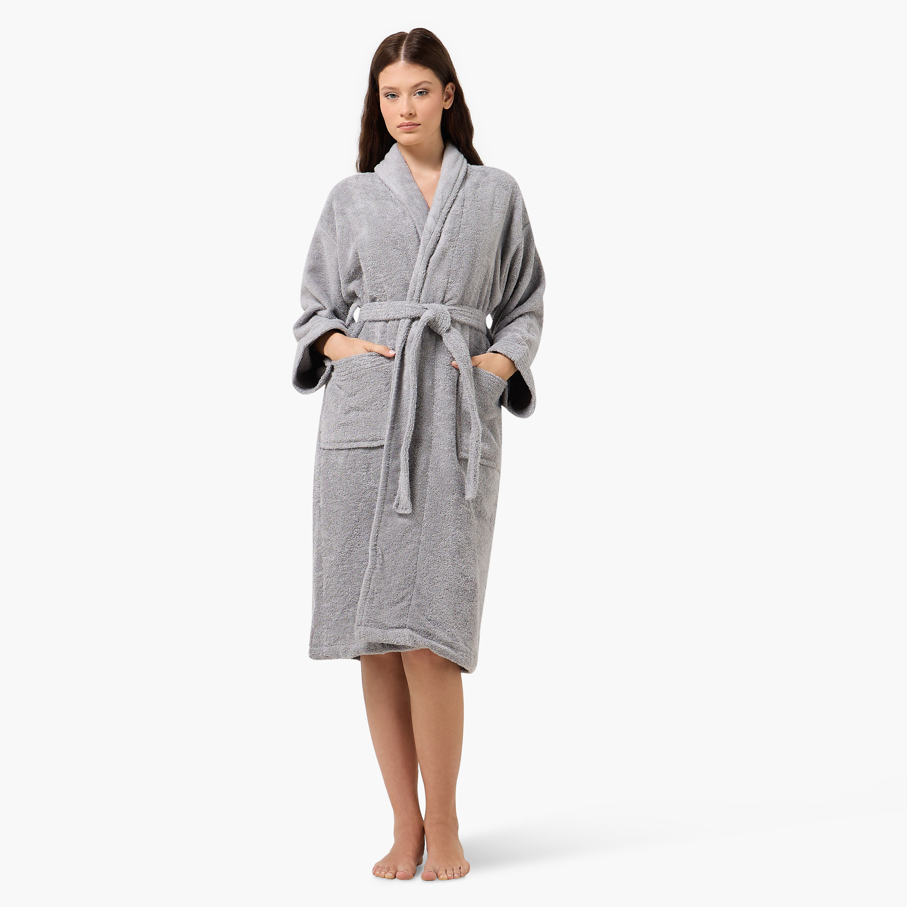 روب حمام بياقة شال وحزام 400 جرام لكل متر مربع من هالو - صغير-household-bathandlaundry-bathlinen-bathrobesandslippers-bathrobes-image-2