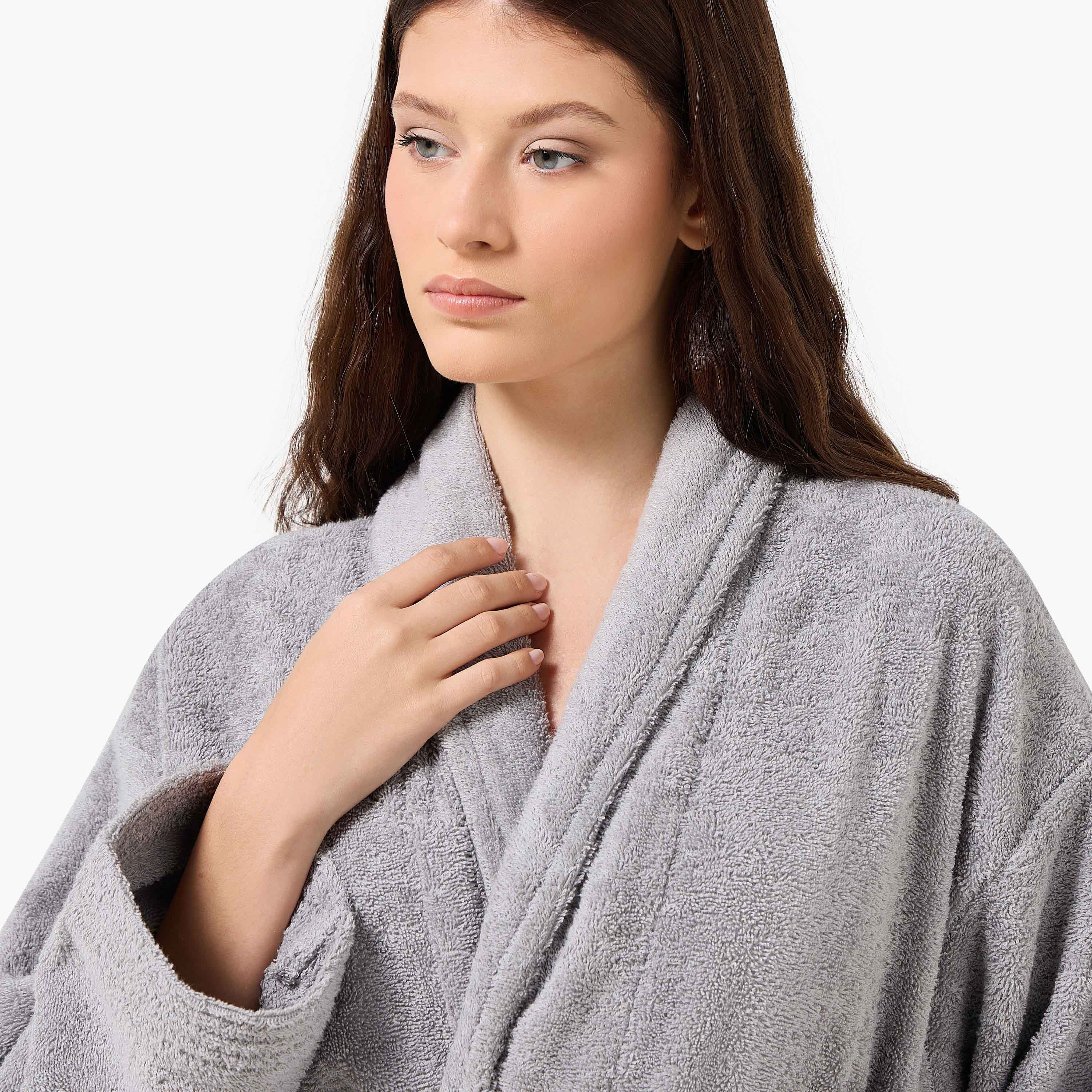 روب حمام بياقة شال وحزام 400 جرام لكل متر مربع من هالو - صغير-household-bathandlaundry-bathlinen-bathrobesandslippers-bathrobes-image-5