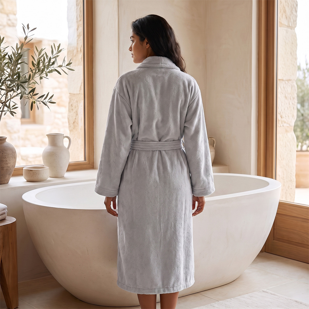 Halo 400 GSM Shawl Collar Bathrobe with Belt - Large-household-bathandlaundry-bathlinen-bathrobesandslippers-bathrobes-image-2