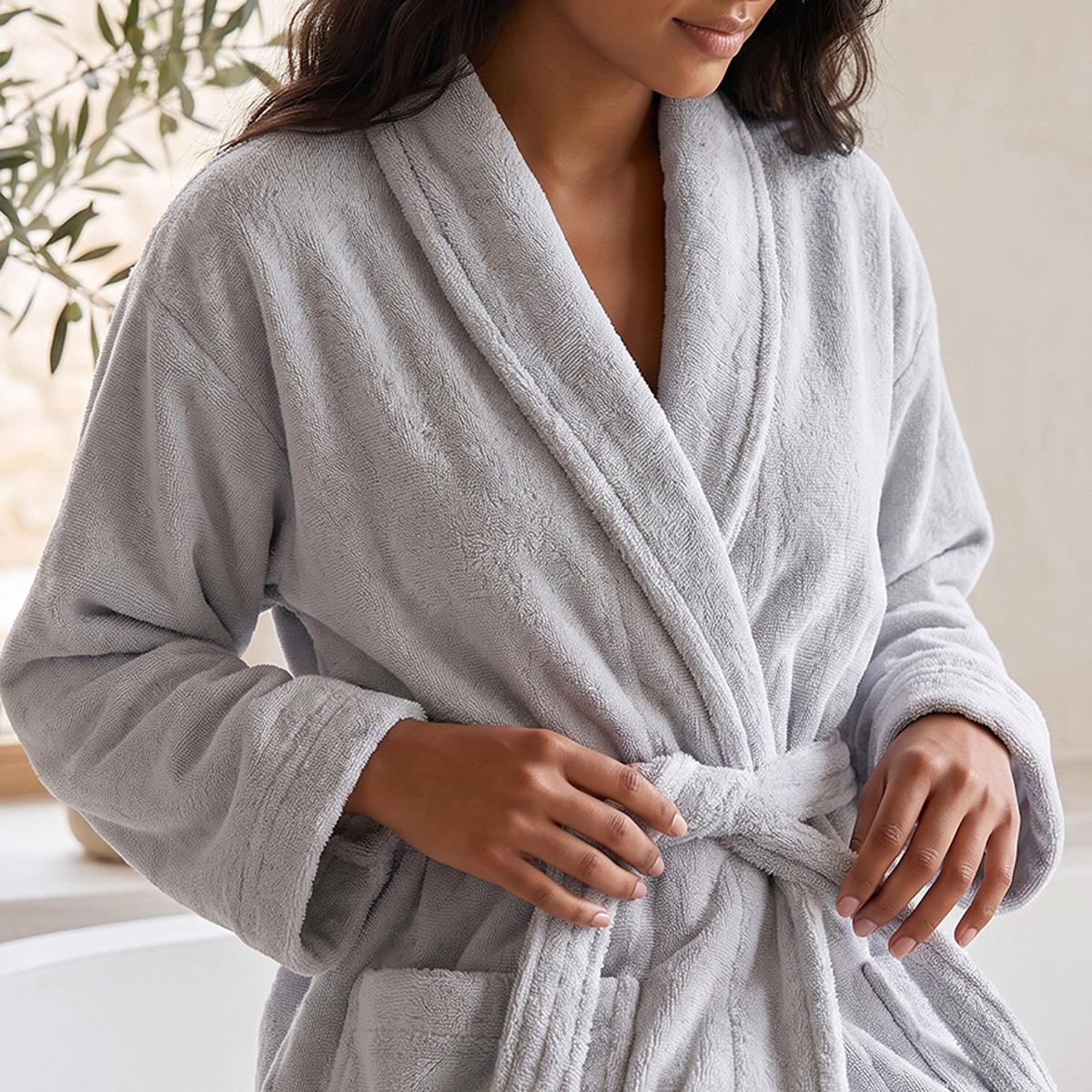Halo 400 GSM Shawl Collar Bathrobe with Belt - Large-household-bathandlaundry-bathlinen-bathrobesandslippers-bathrobes-image-3