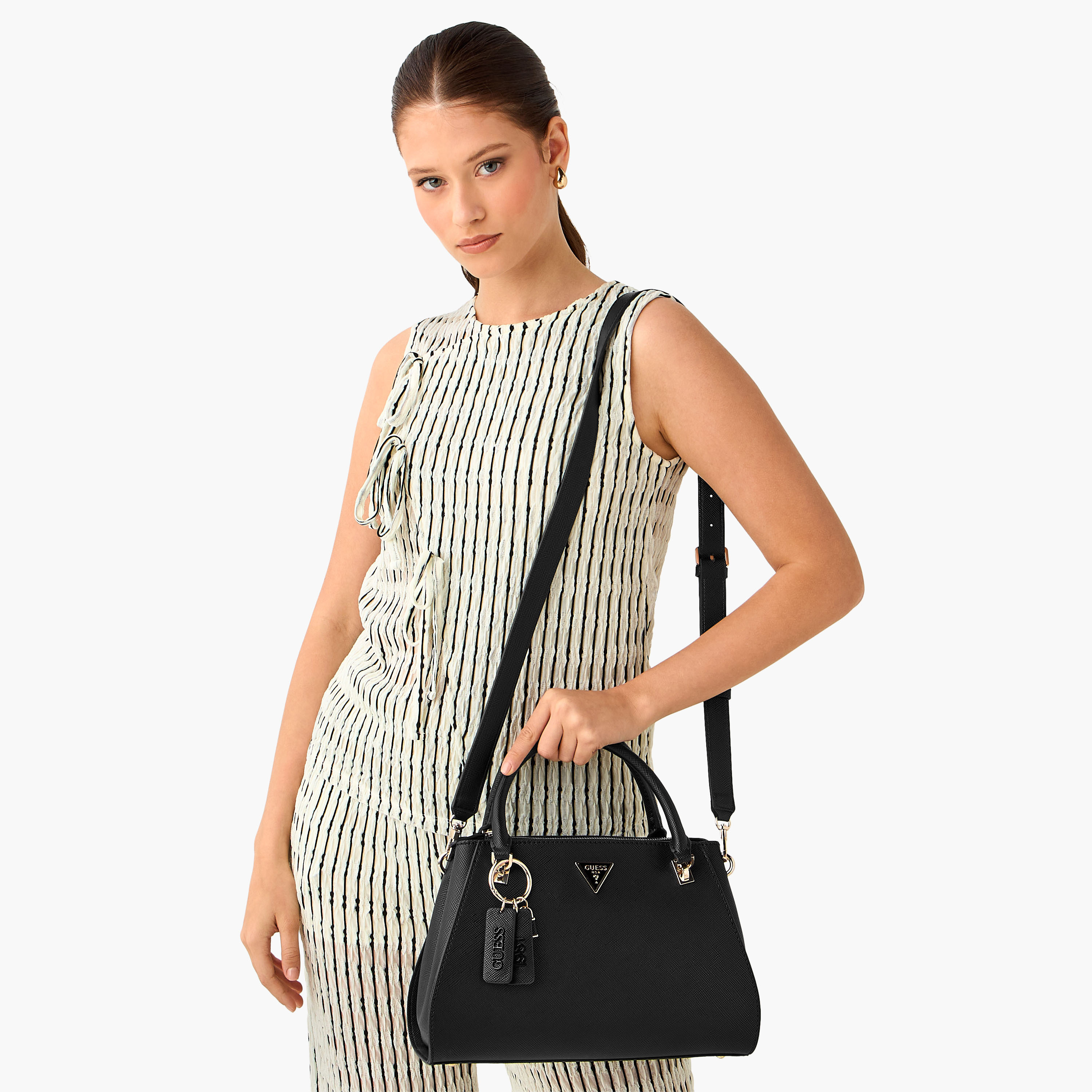 Guess Noelle II Luxury Textured Satchel Bag with Detachable Strap-women-bagsandwallets-handbags-image-2