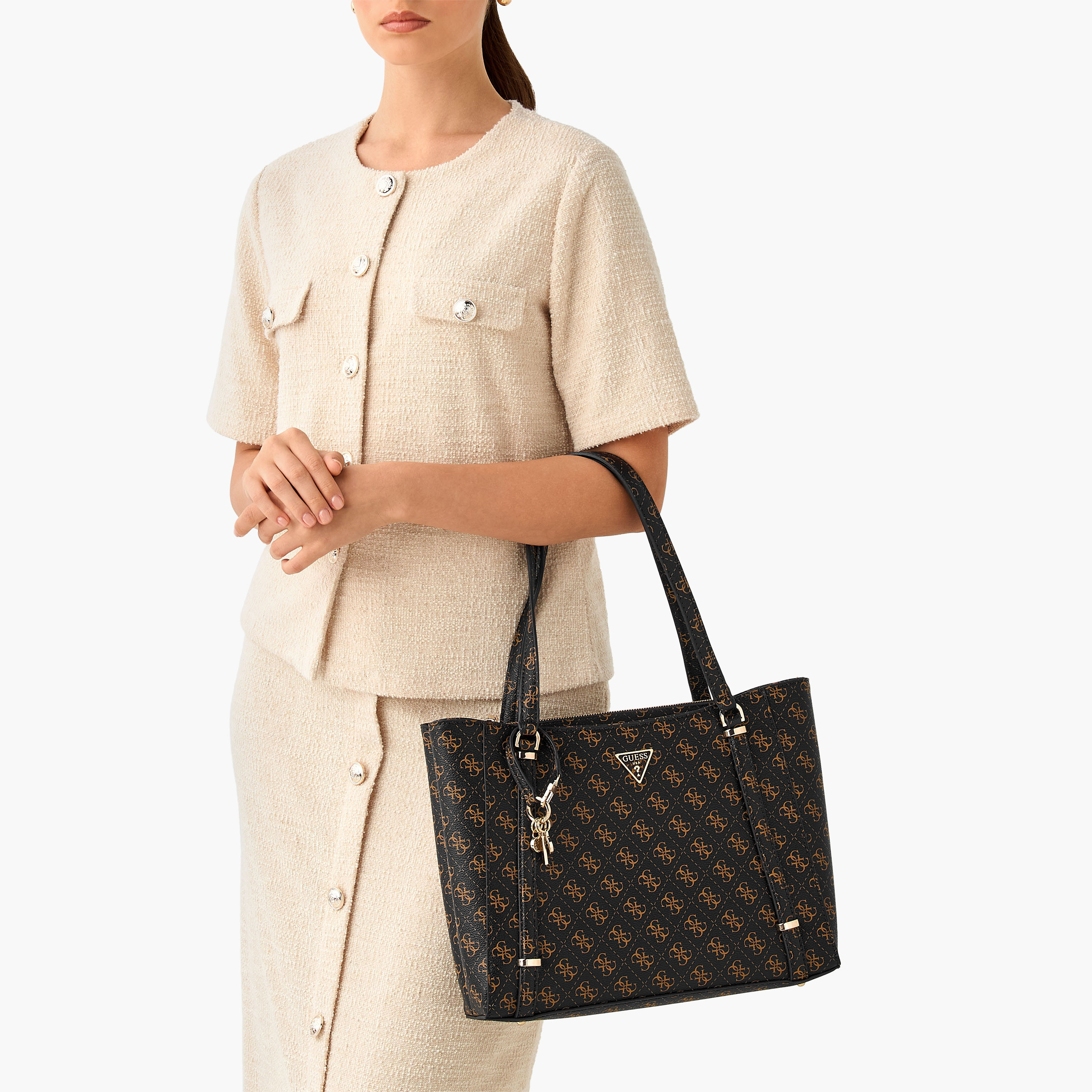 Guess Daryna Elite Monogram Print Tote Bag with Charm Detail-women-bagsandwallets-handbags-image-2