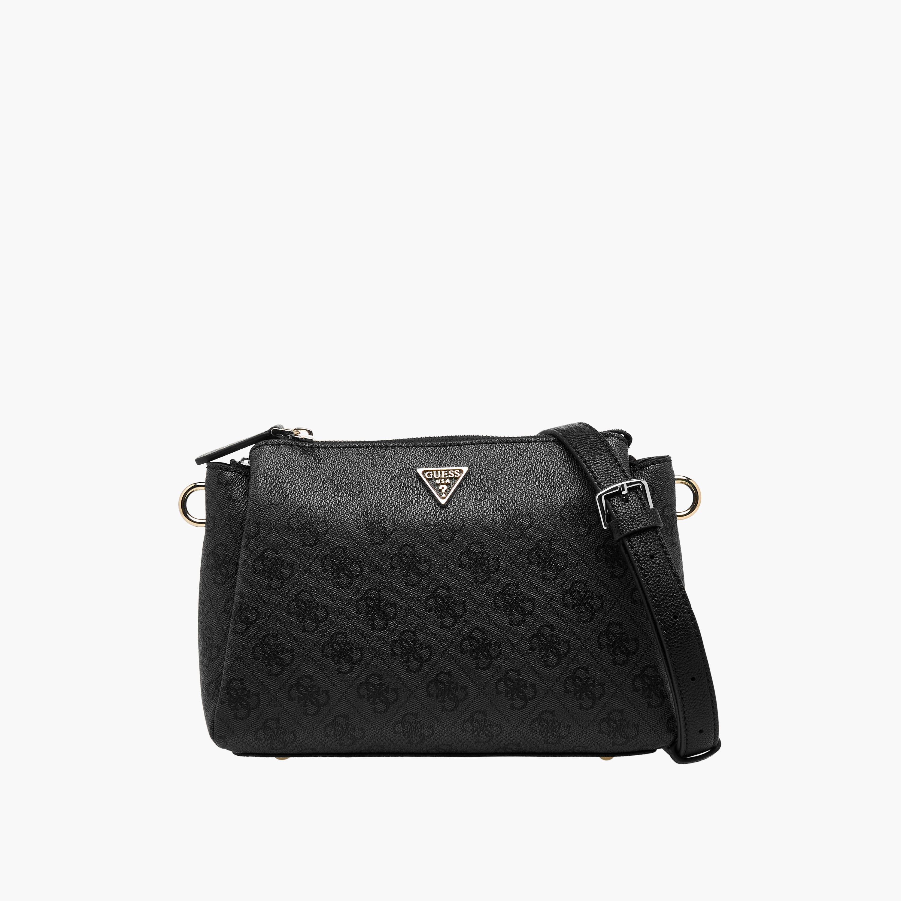 حقيبة كروس بودي Guess نويل II بنقش المونوغرام مع إغلاق بسحاب وحزام قابل للتعديل-women-bagsandwallets-handbags-image-1