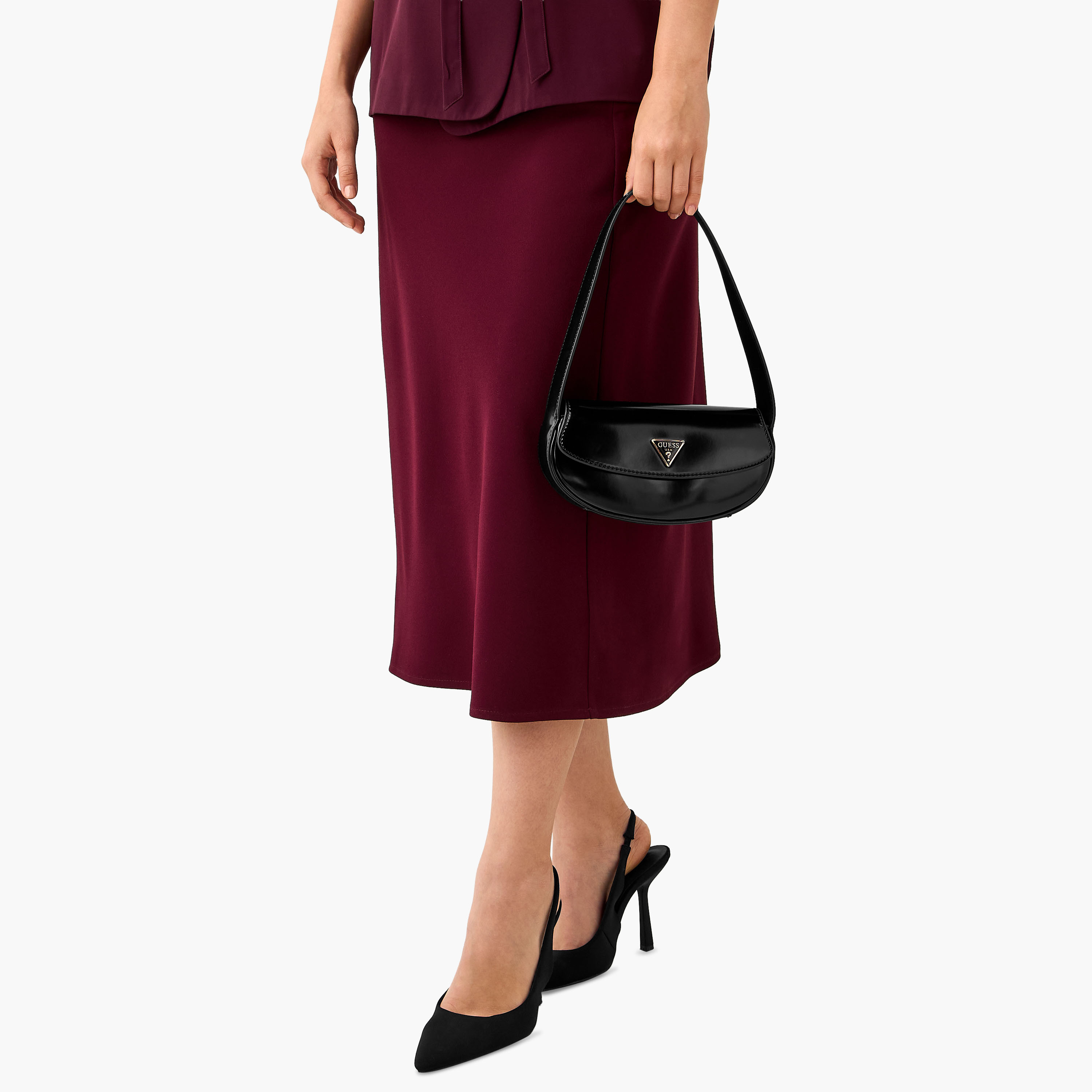 Guess Arnela Solid Shoulder Bag with Flap Closure-women-bagsandwallets-handbags-image-2