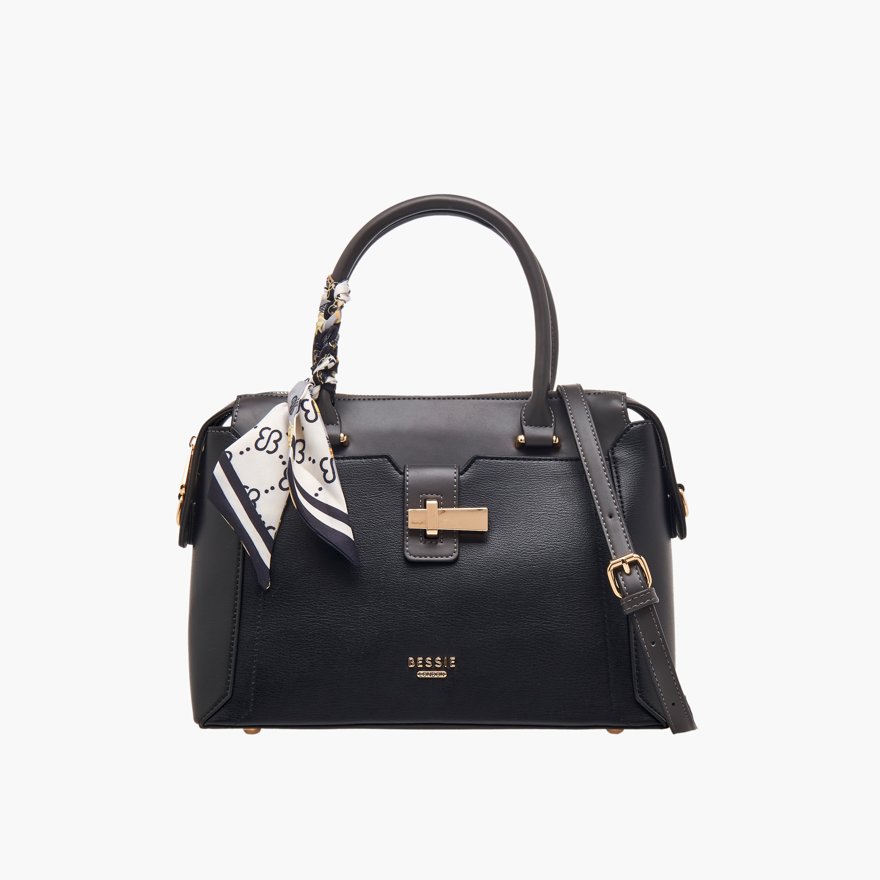 Bessie London Scarf Accent Tote Bag with Detachable Strap-women-bagsandwallets-handbags-image-1