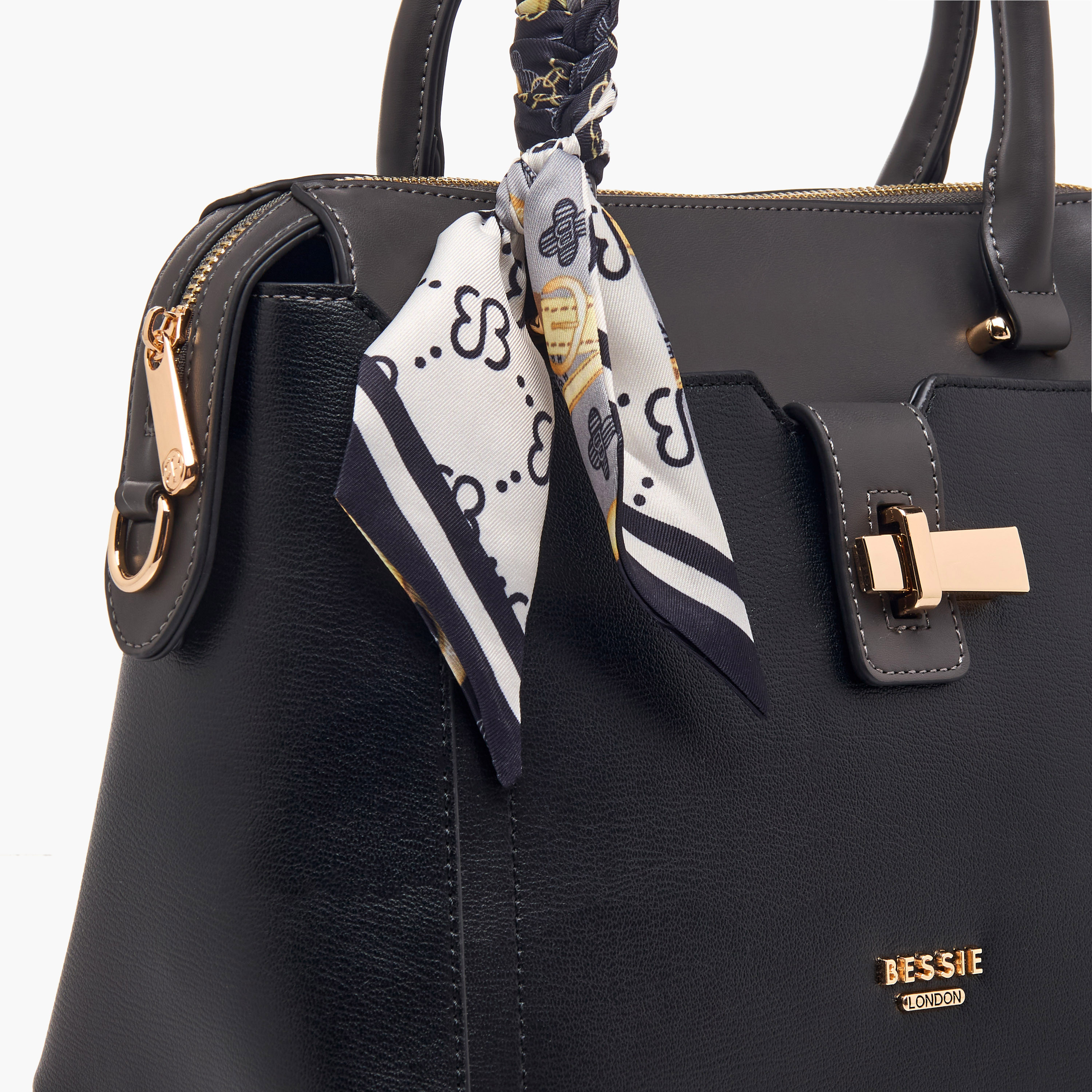 Bessie London Scarf Accent Tote Bag with Detachable Strap-women-bagsandwallets-handbags-image-5