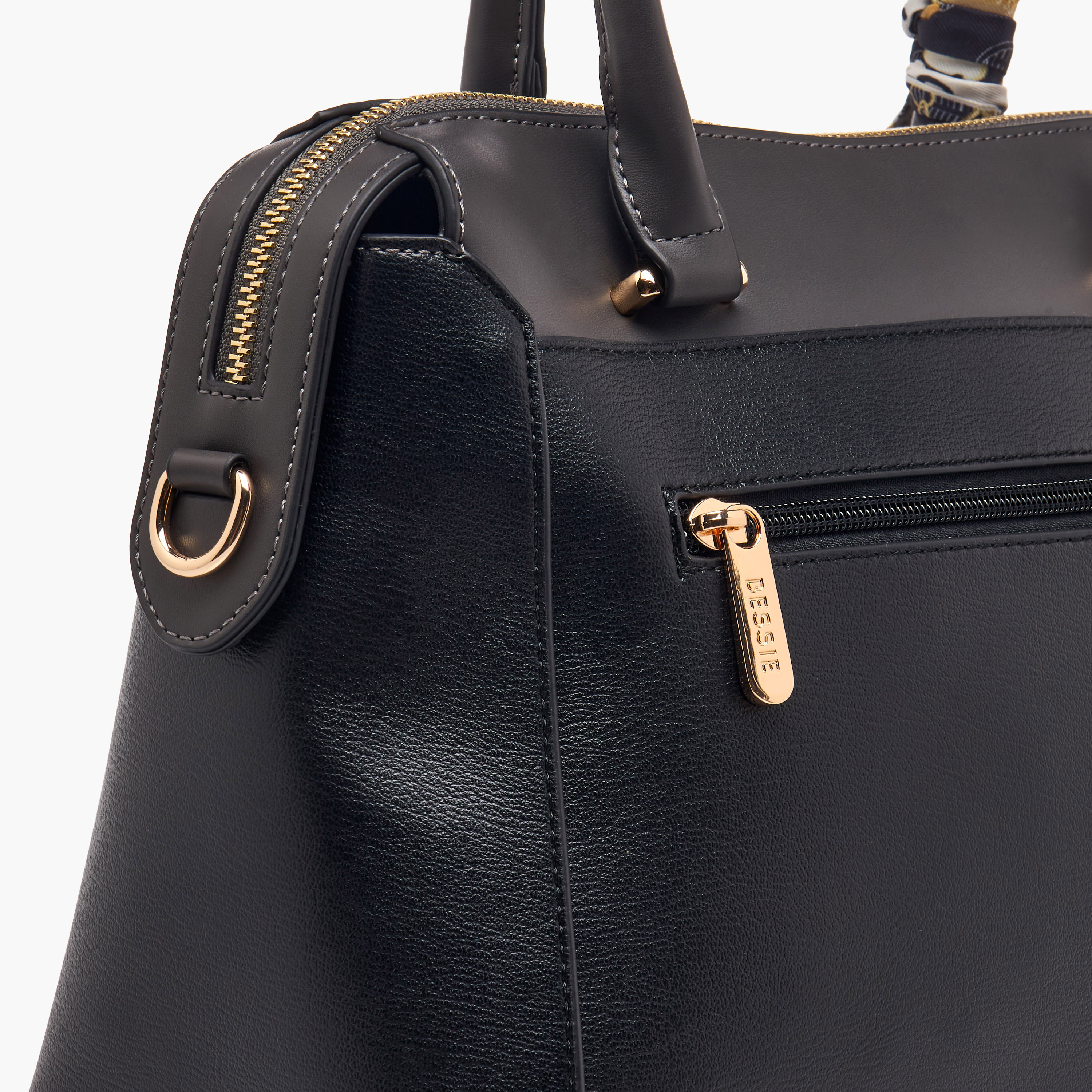 Bessie London Scarf Accent Tote Bag with Detachable Strap-women-bagsandwallets-handbags-image-6