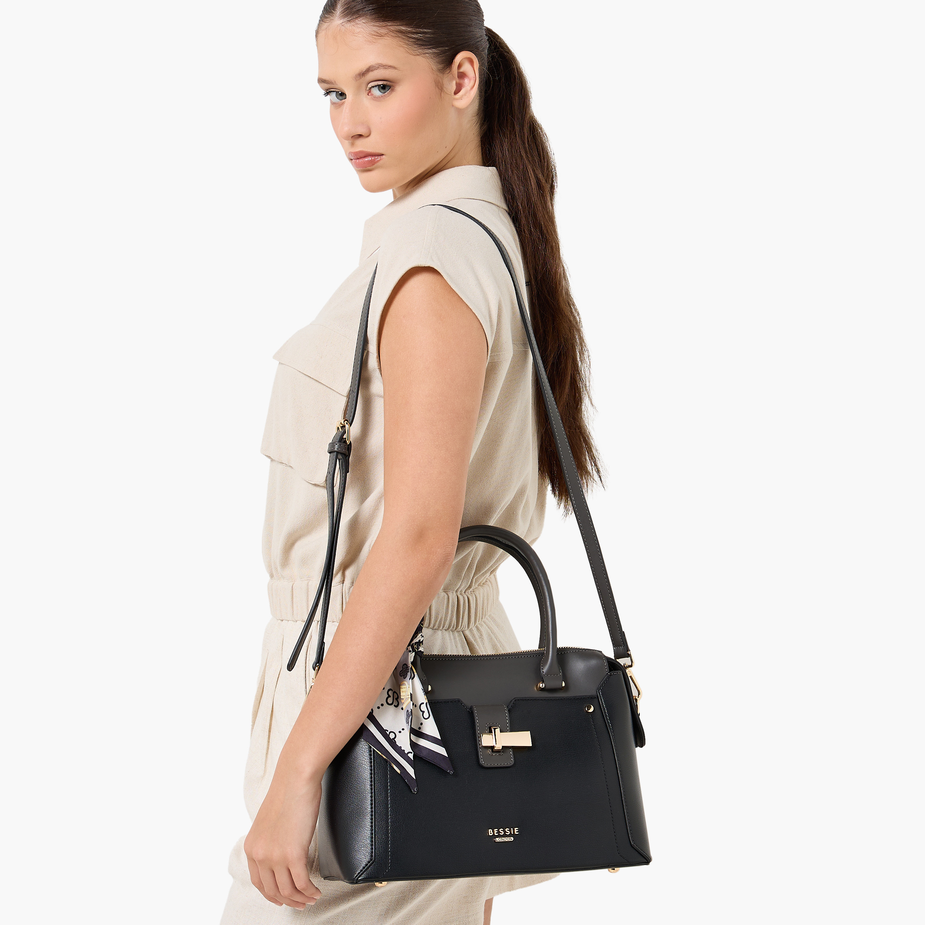 Bessie London Scarf Accent Tote Bag with Detachable Strap-women-bagsandwallets-handbags-image-7