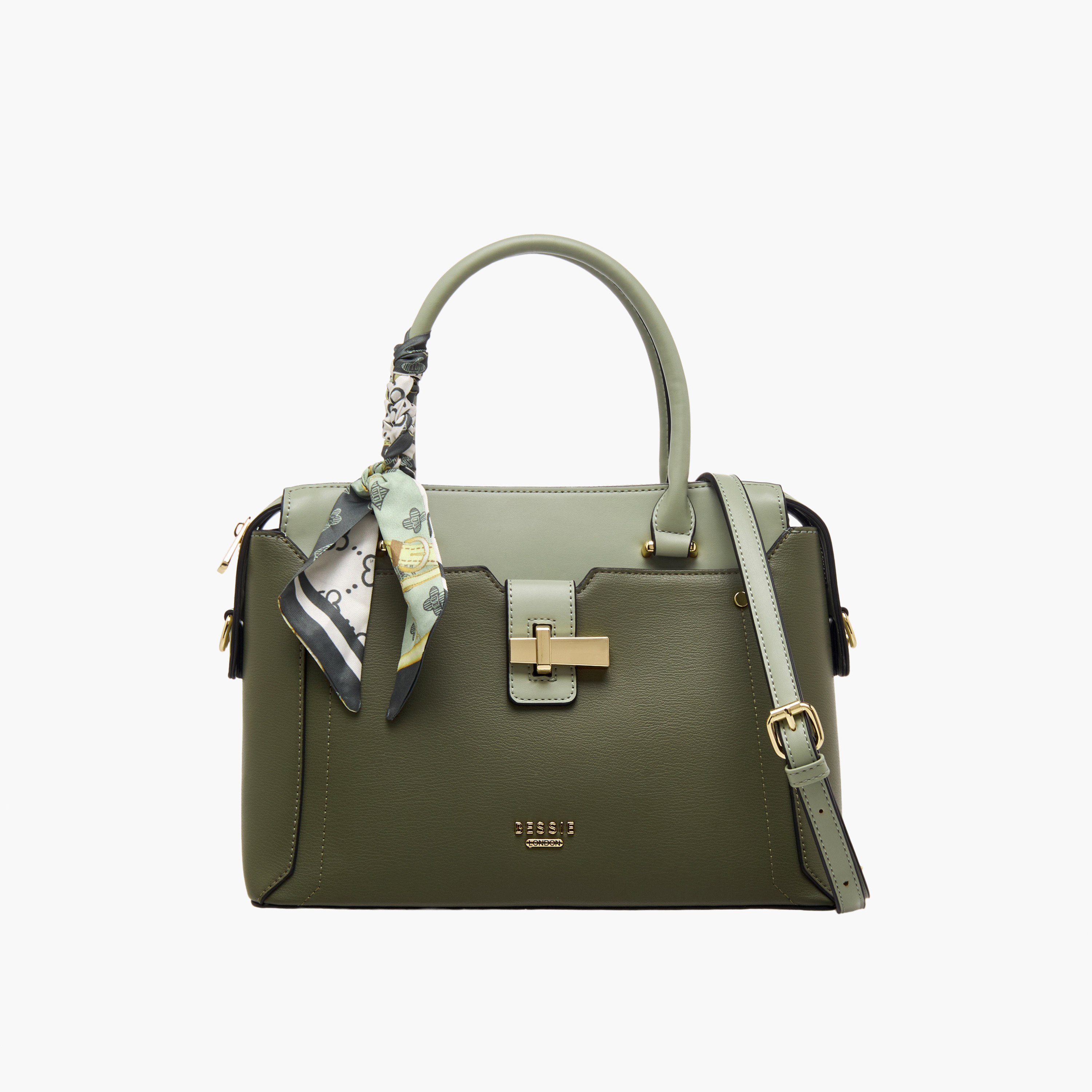 Bessie London Scarf Accent Tote Bag with Detachable Strap-women-bagsandwallets-handbags-image-1