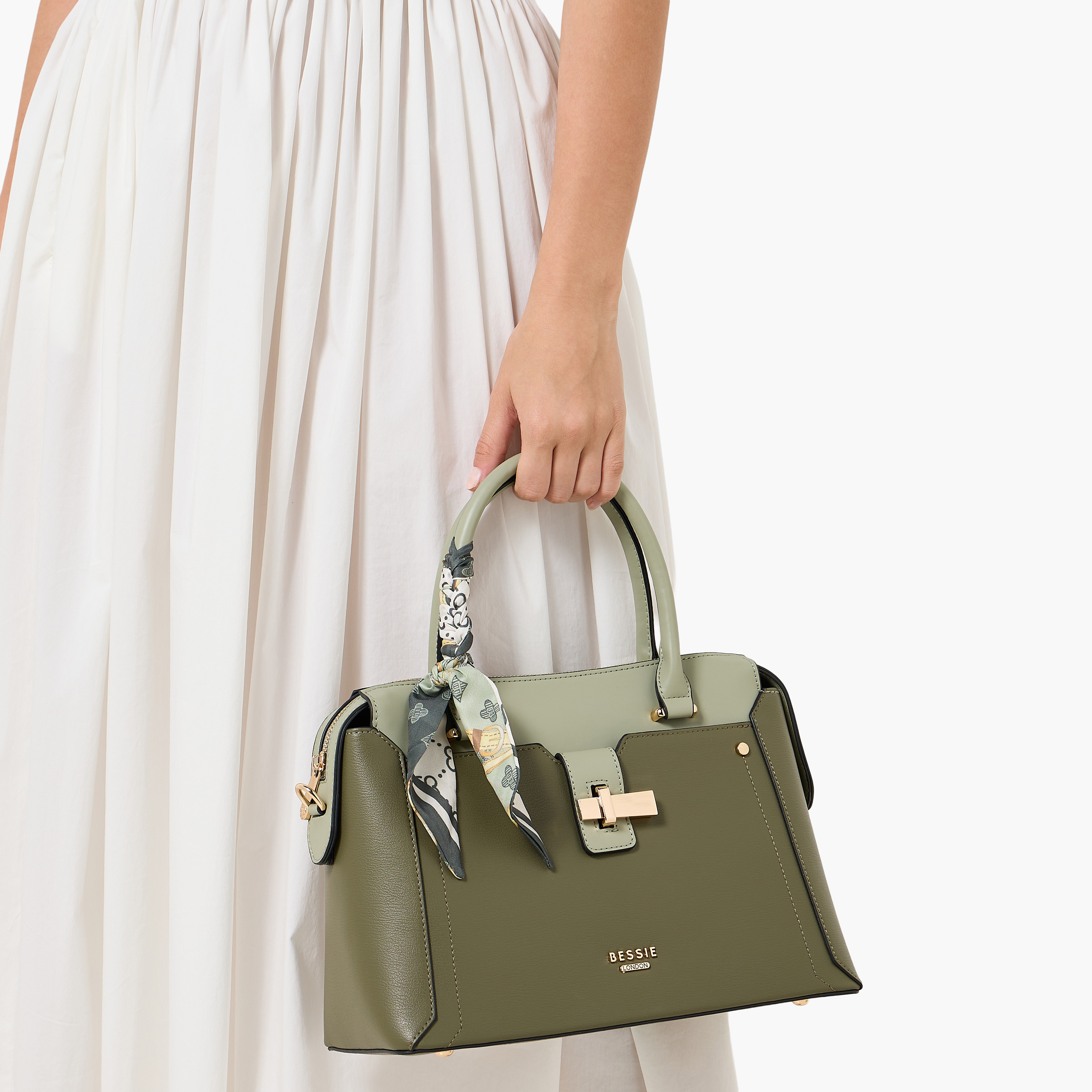 Bessie London Scarf Accent Tote Bag with Detachable Strap-women-bagsandwallets-handbags-image-2
