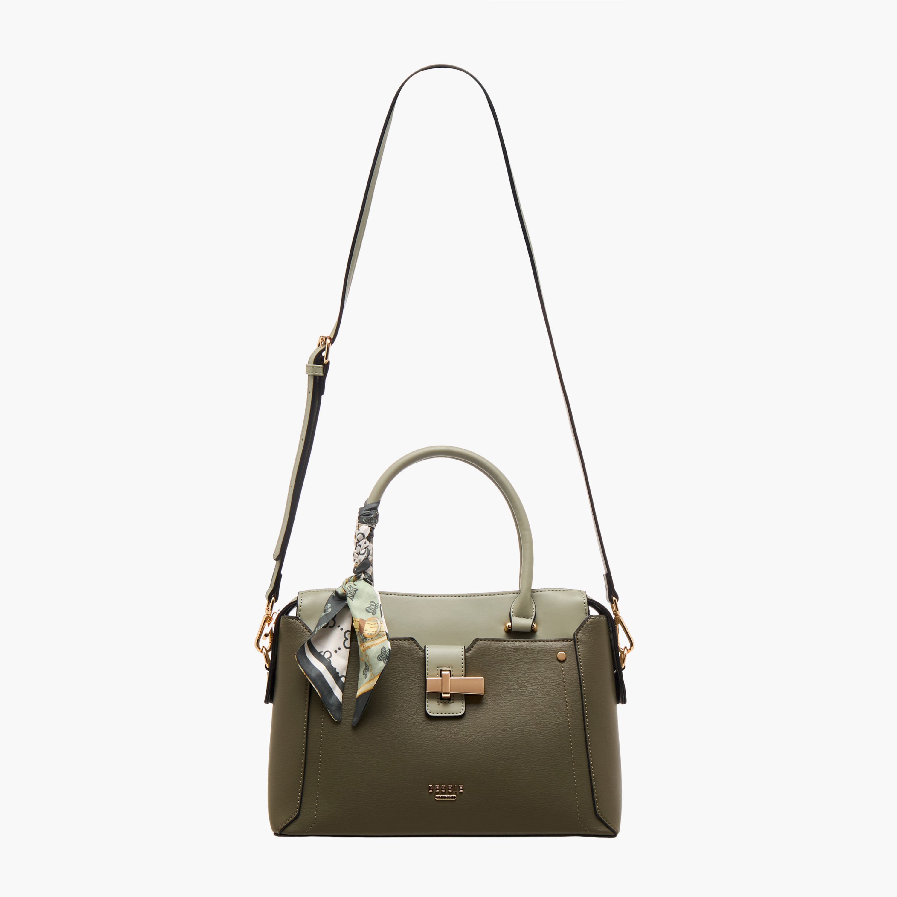 Bessie London Scarf Accent Tote Bag with Detachable Strap-women-bagsandwallets-handbags-image-3
