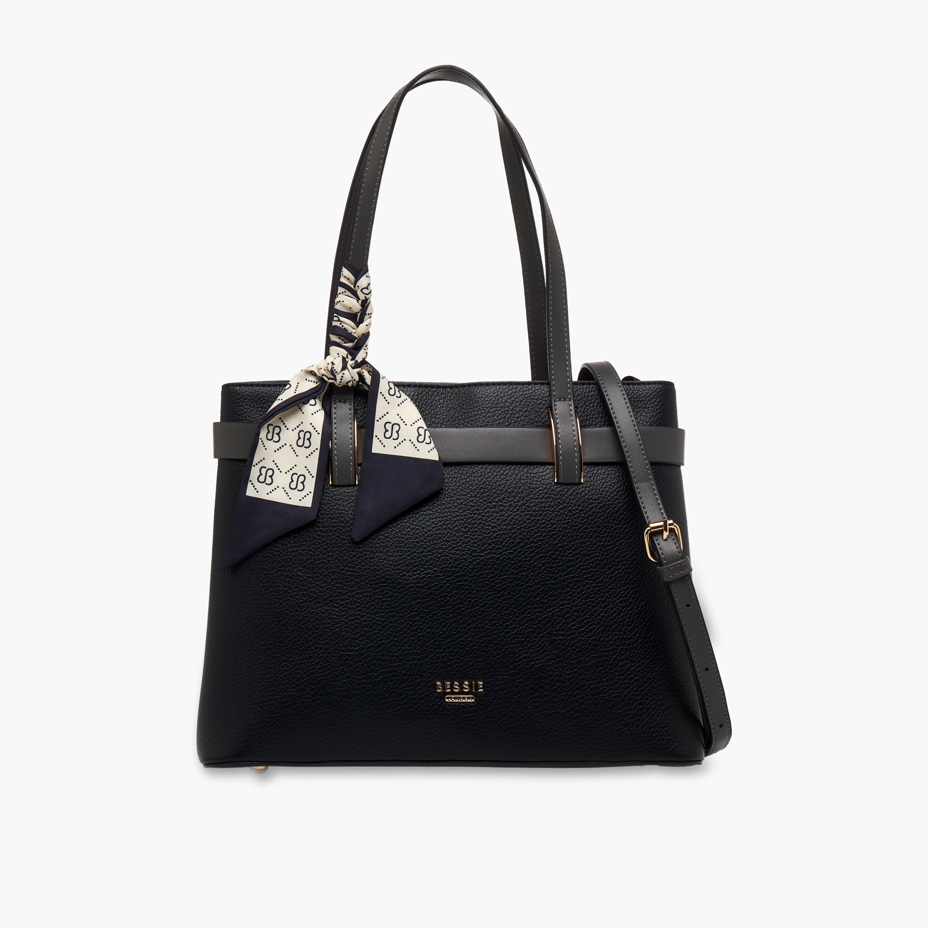 Bessie London Textured Tote Bag Set with Charm Detail-women-bagsandwallets-handbags-image-1